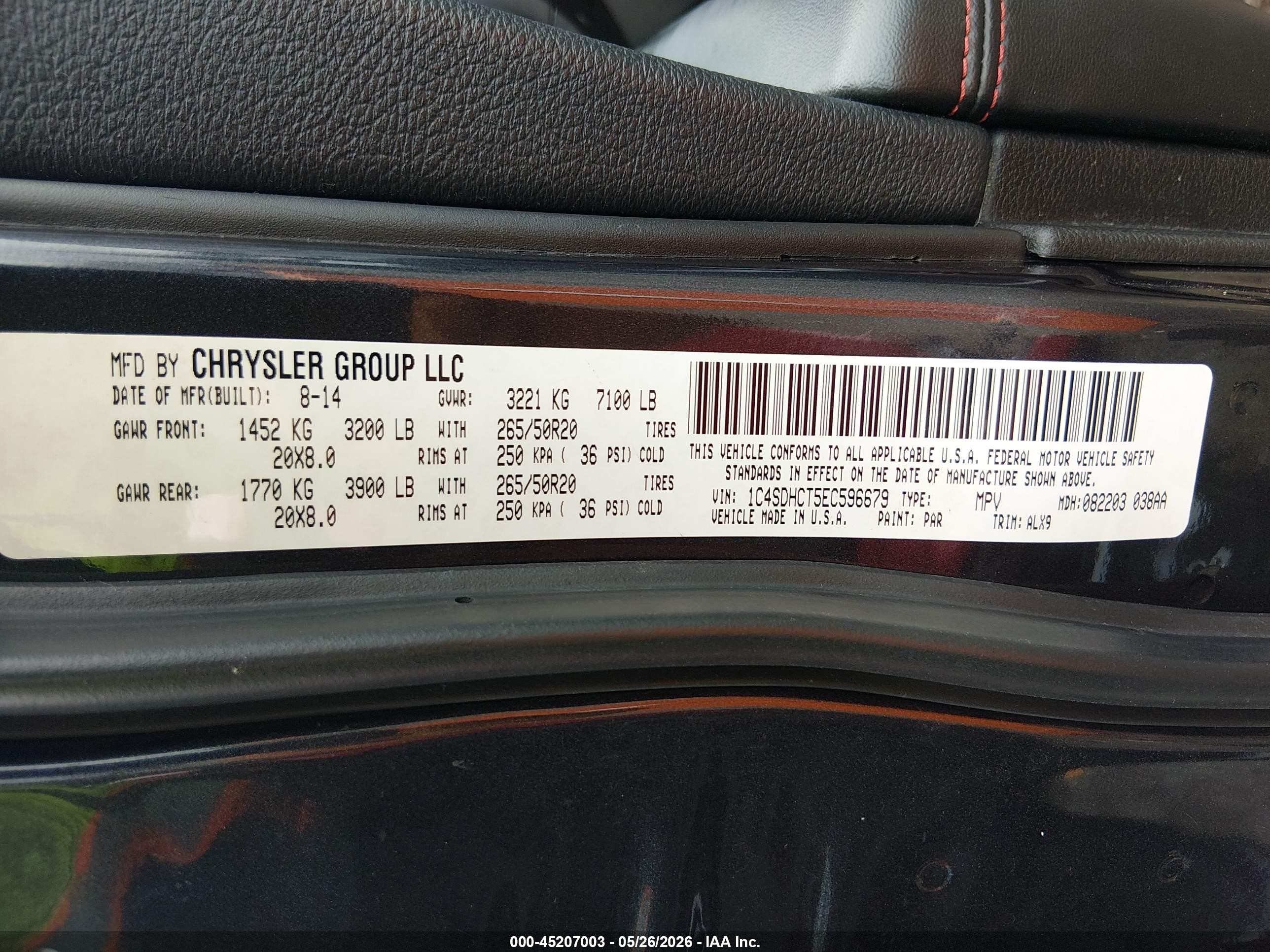 2014 Dodge Durango R/t Black vin: 1C4SDHCT5EC596679