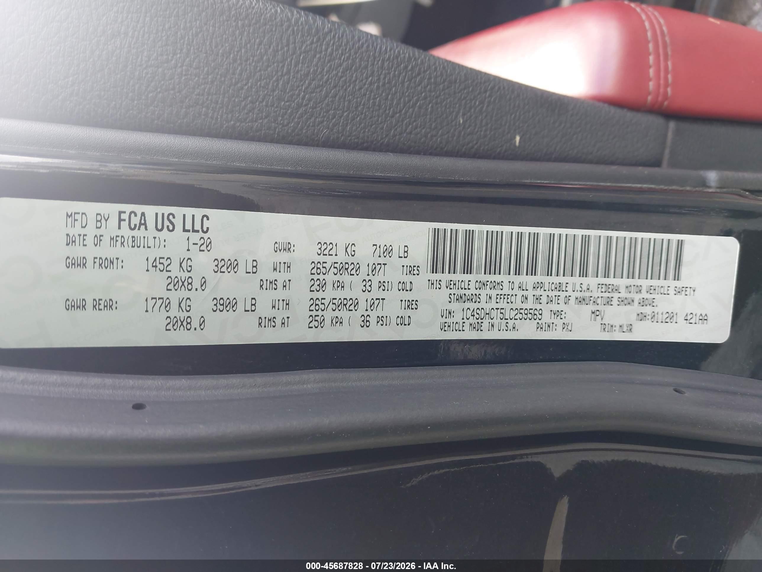 2020 Dodge Durango R/t Rwd Черный vin: 1C4SDHCT5LC259569