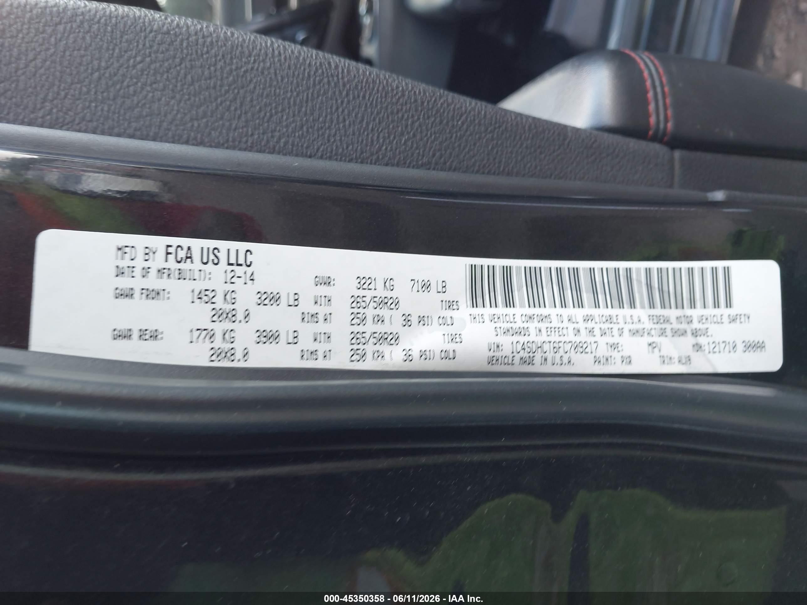 2015 Dodge Durango R/t Черный vin: 1C4SDHCT6FC709217