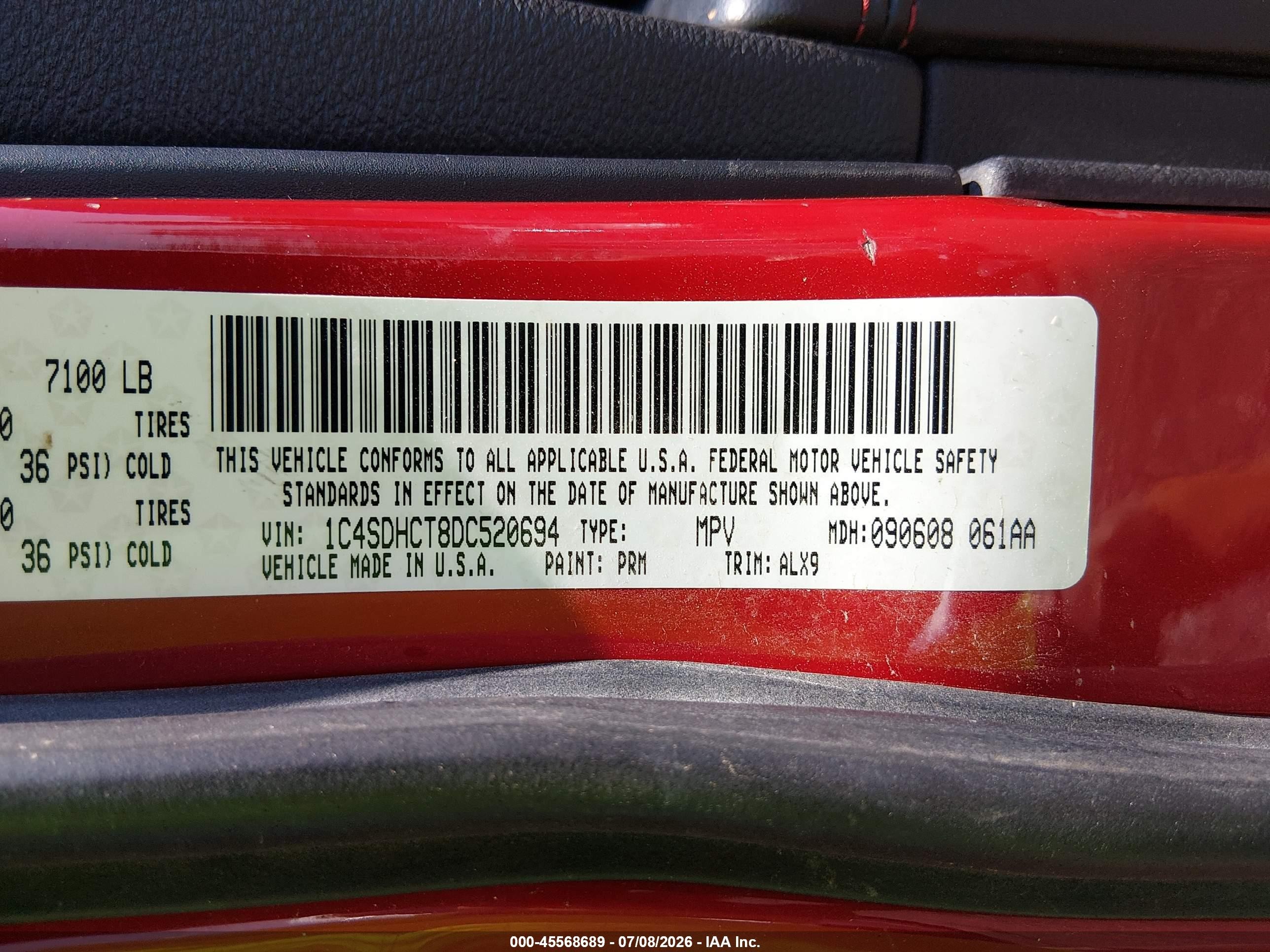 2013 Dodge Durango R/t Red vin: 1C4SDHCT8DC520694