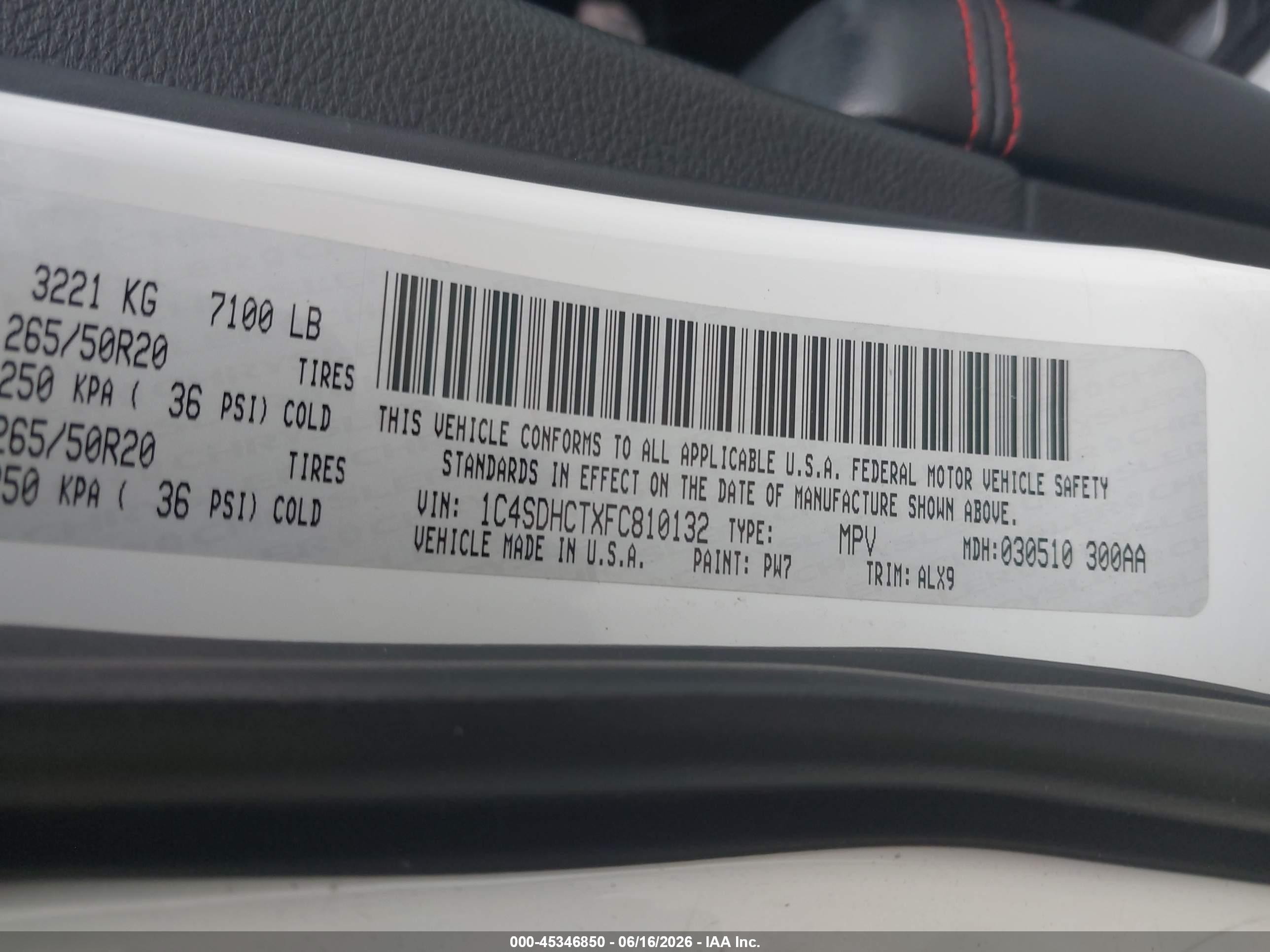 2015 Dodge Durango R/t White vin: 1C4SDHCTXFC810132