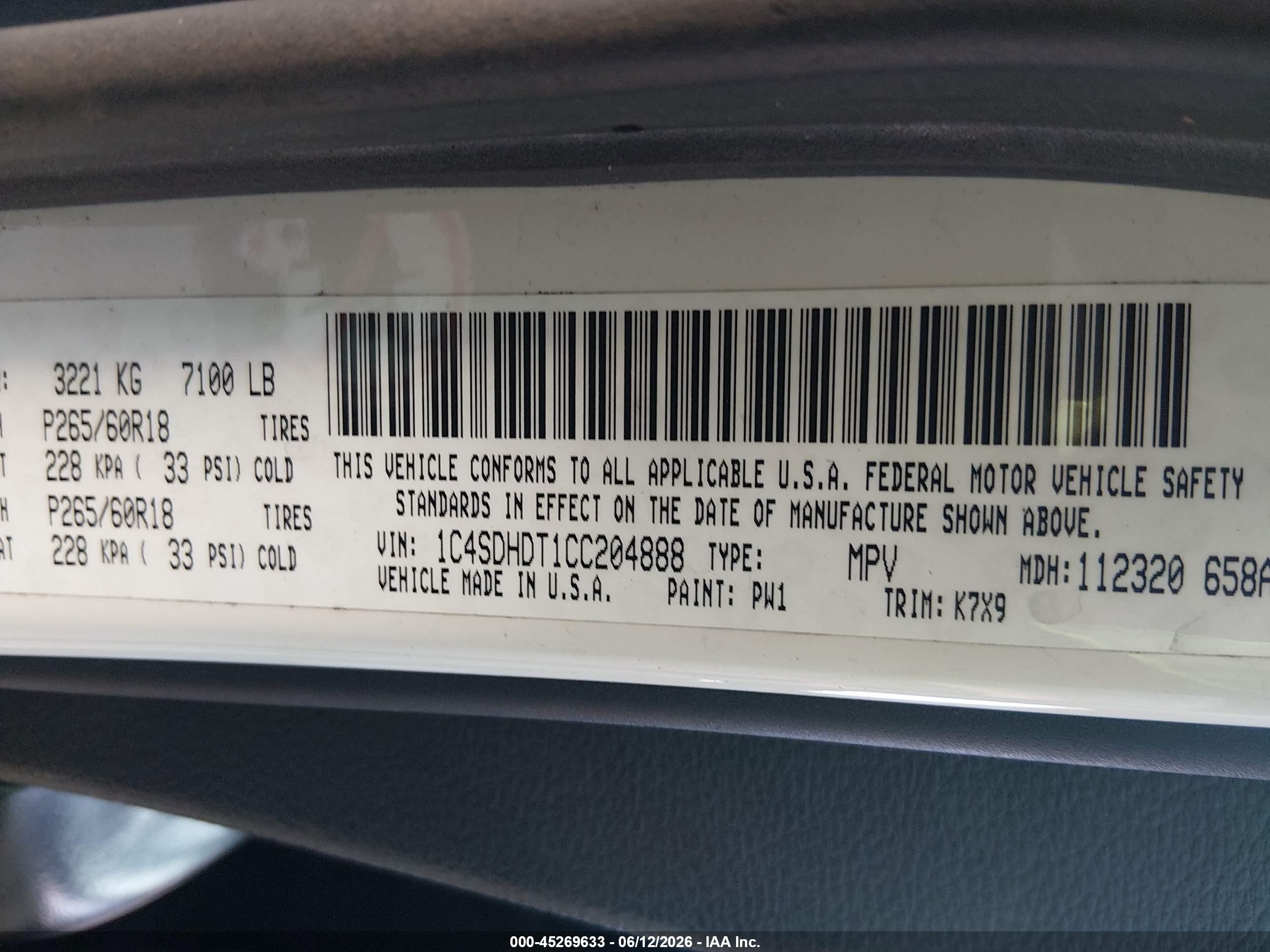 2012 Dodge Durango Crew White vin: 1C4SDHDT1CC204888