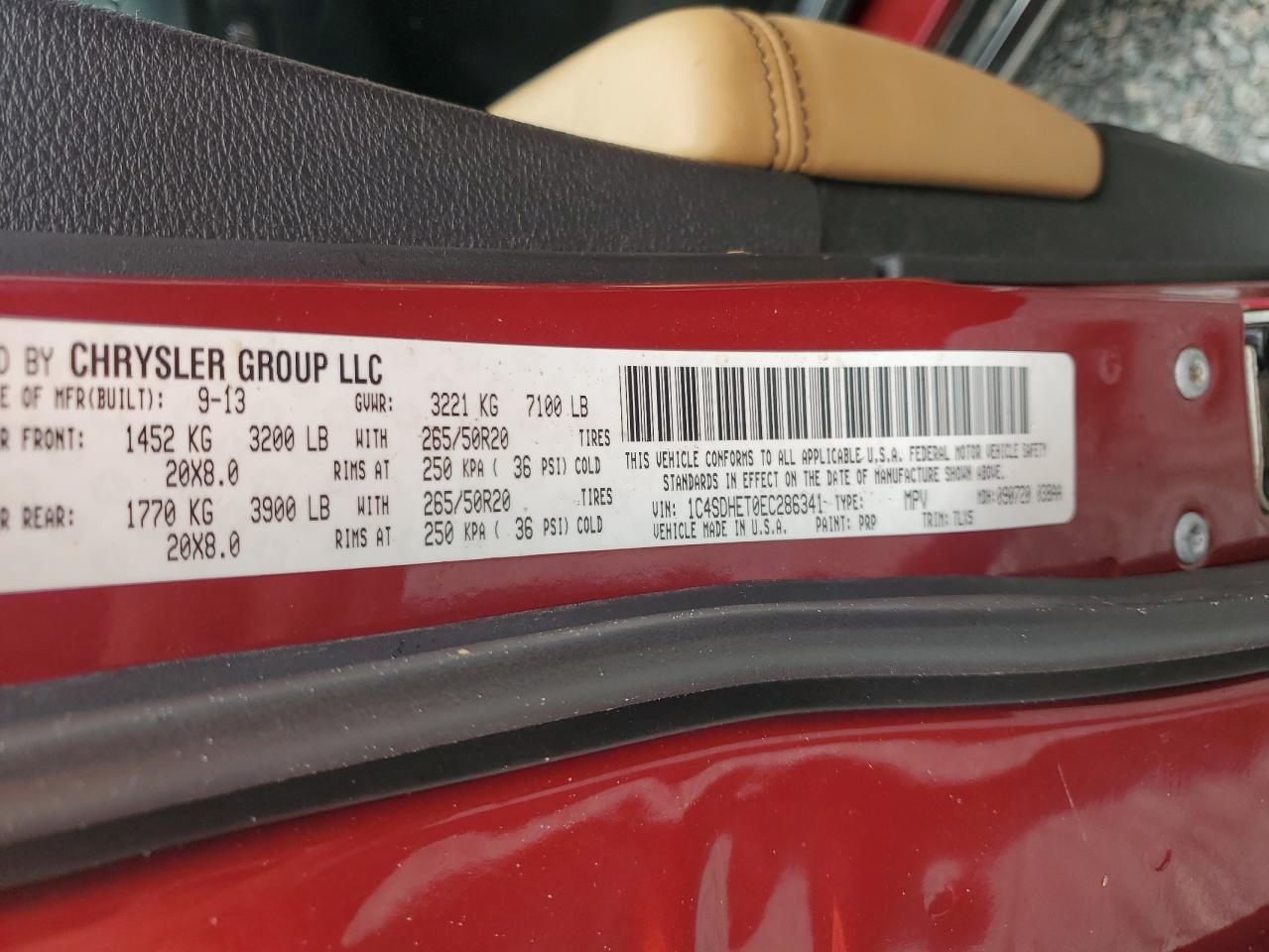 2014 Dodge Durango Citadel Burgundy vin: 1C4SDHET0EC286341