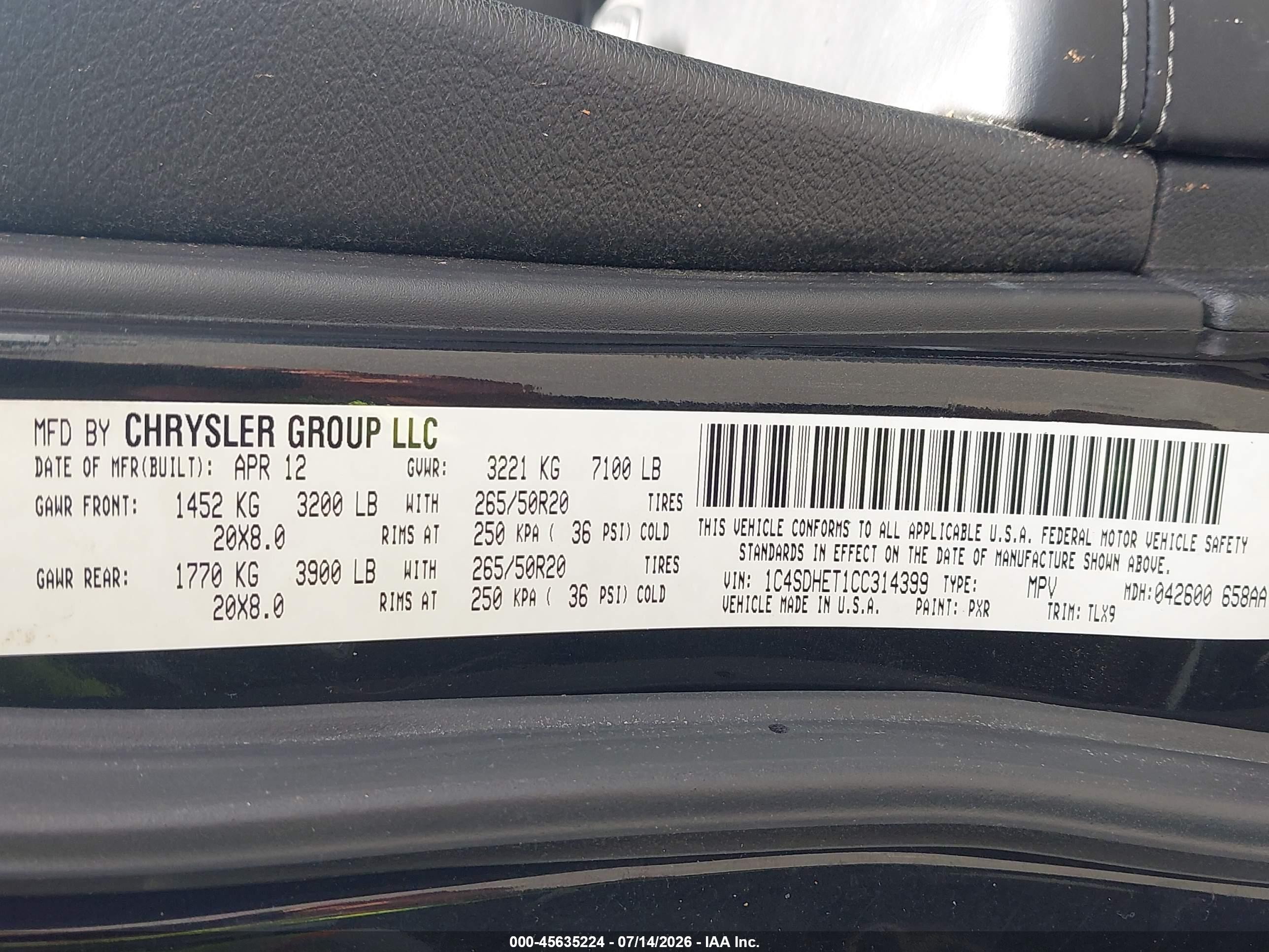 2012 Dodge Durango Citadel Gray vin: 1C4SDHET1CC314399
