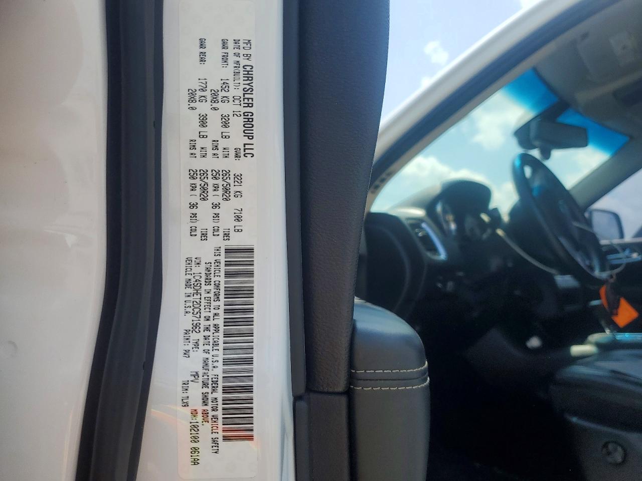2013 Dodge Durango Citadel White vin: 1C4SDHET2DC571962