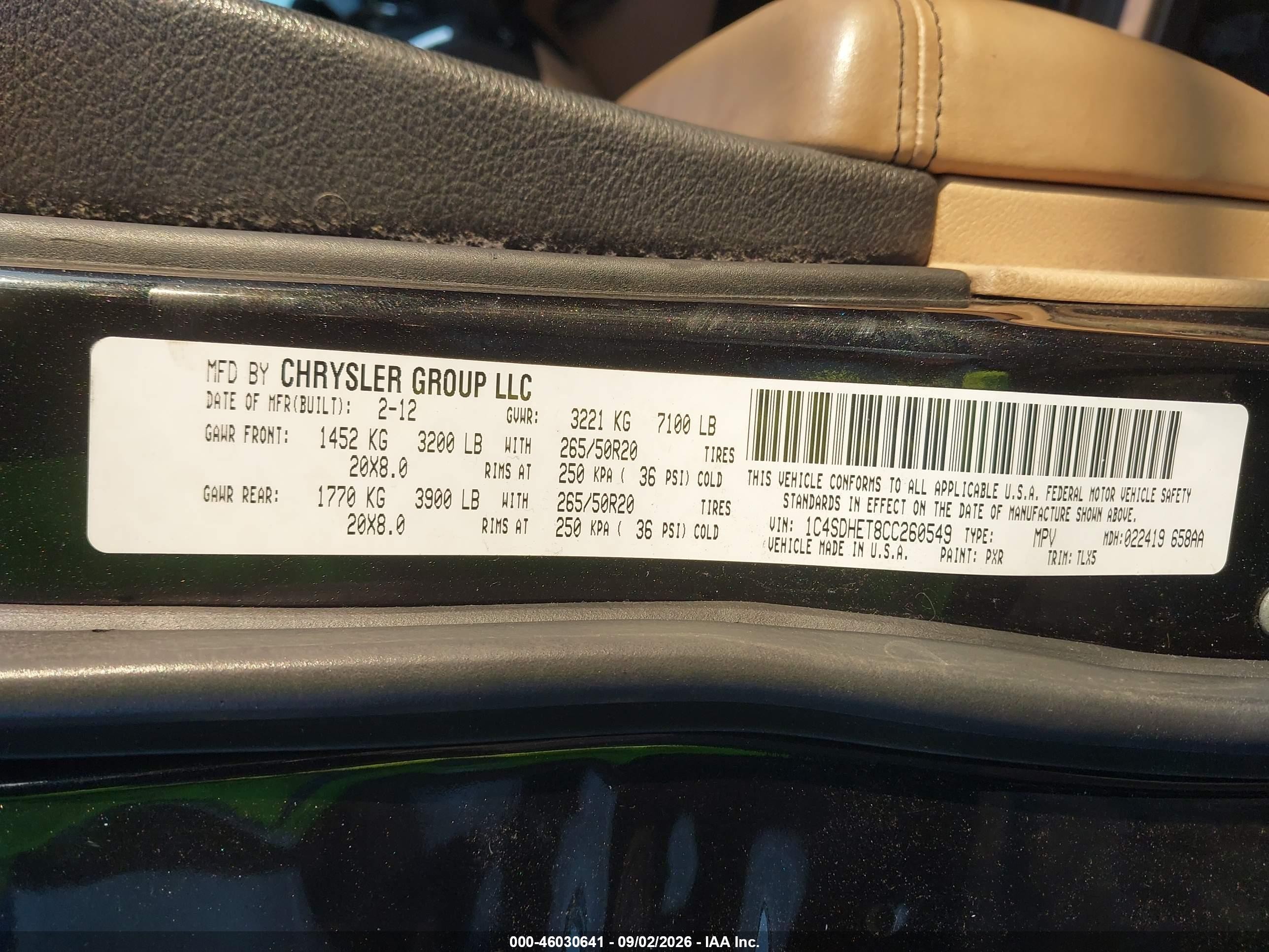 2012 Dodge Durango Citadel Black vin: 1C4SDHET8CC260549