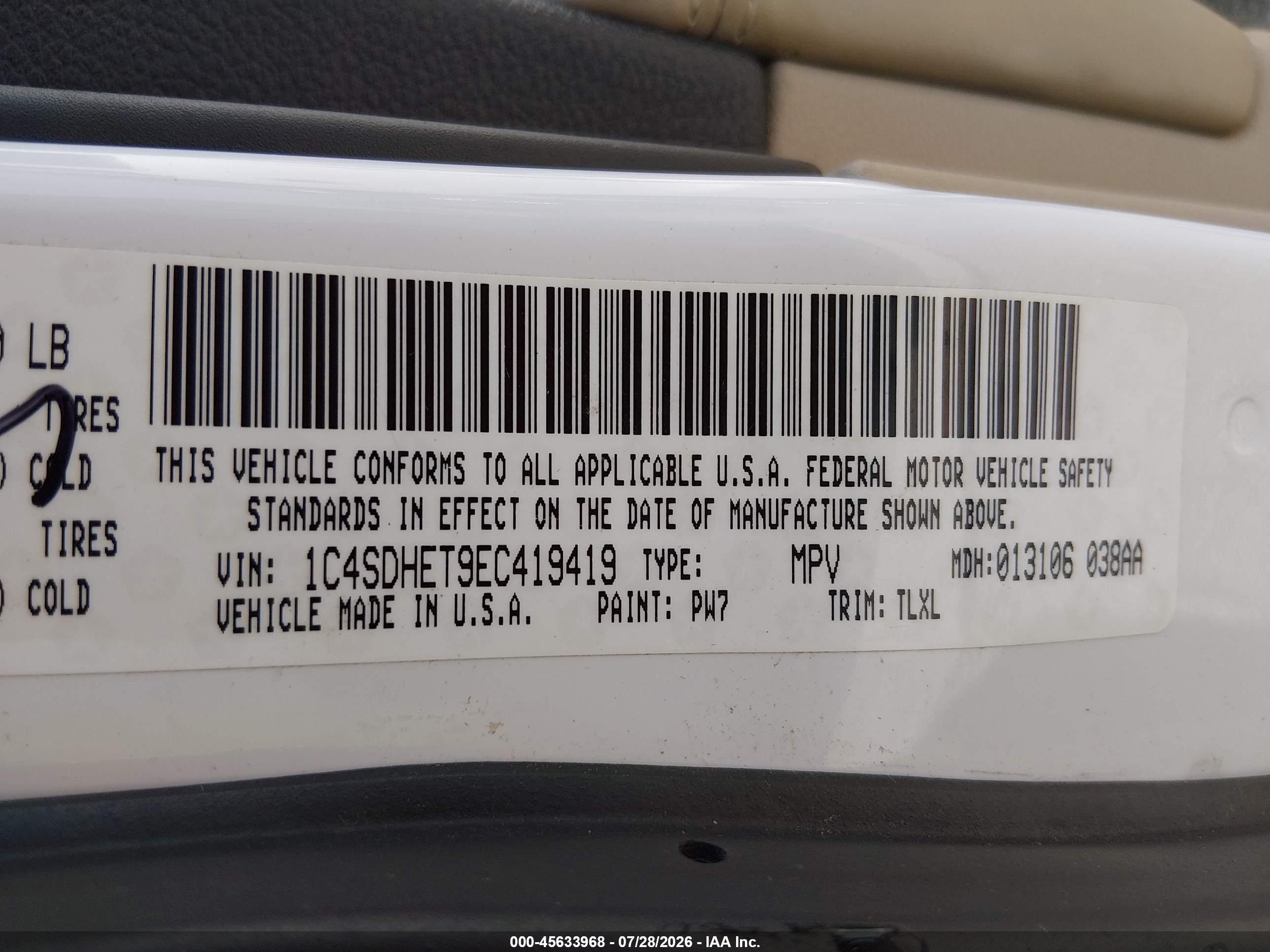 2014 Dodge Durango Citadel White vin: 1C4SDHET9EC419419