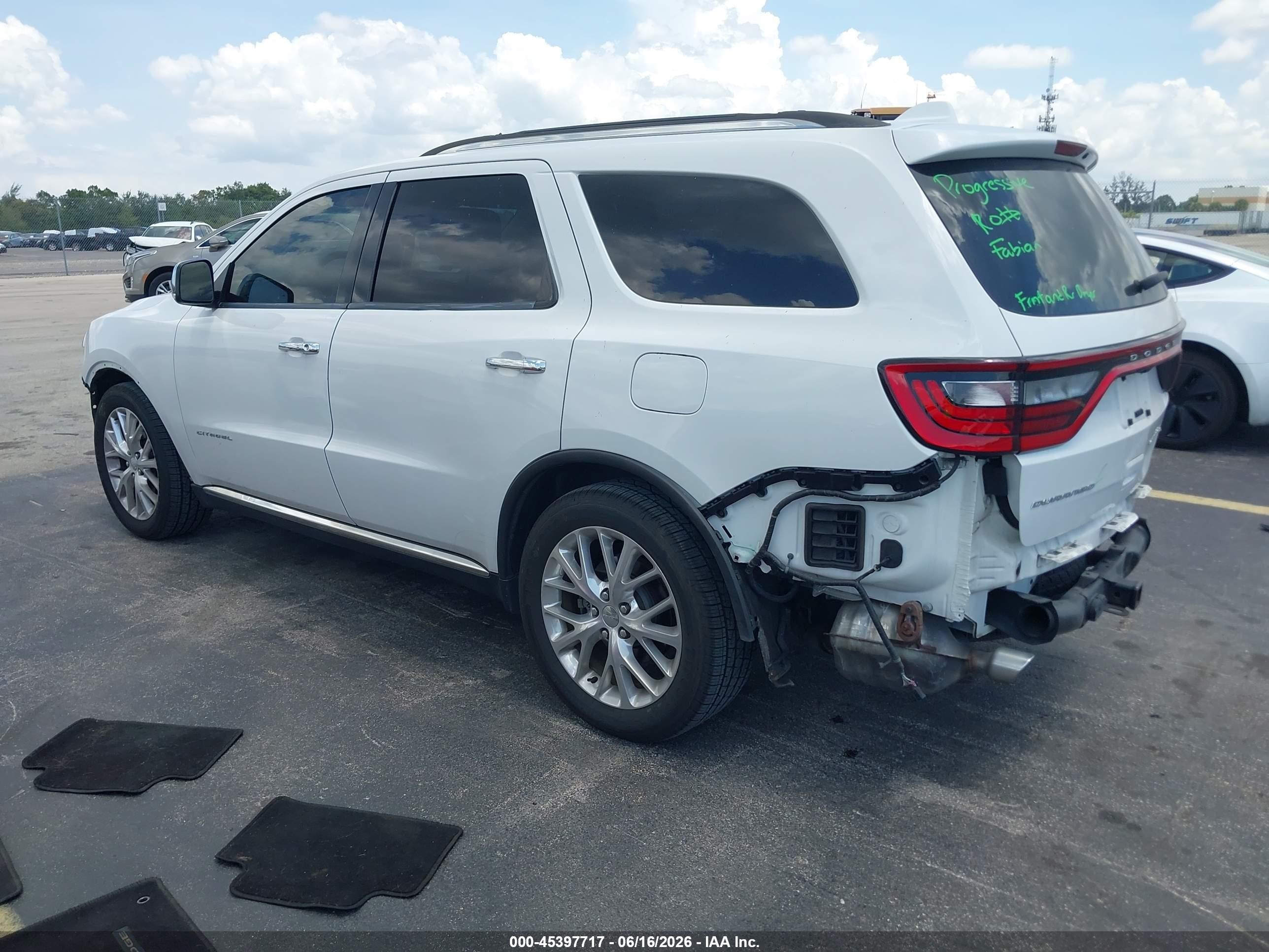 2014 Dodge Durango Citadel White vin: 1C4SDHETXEC970782