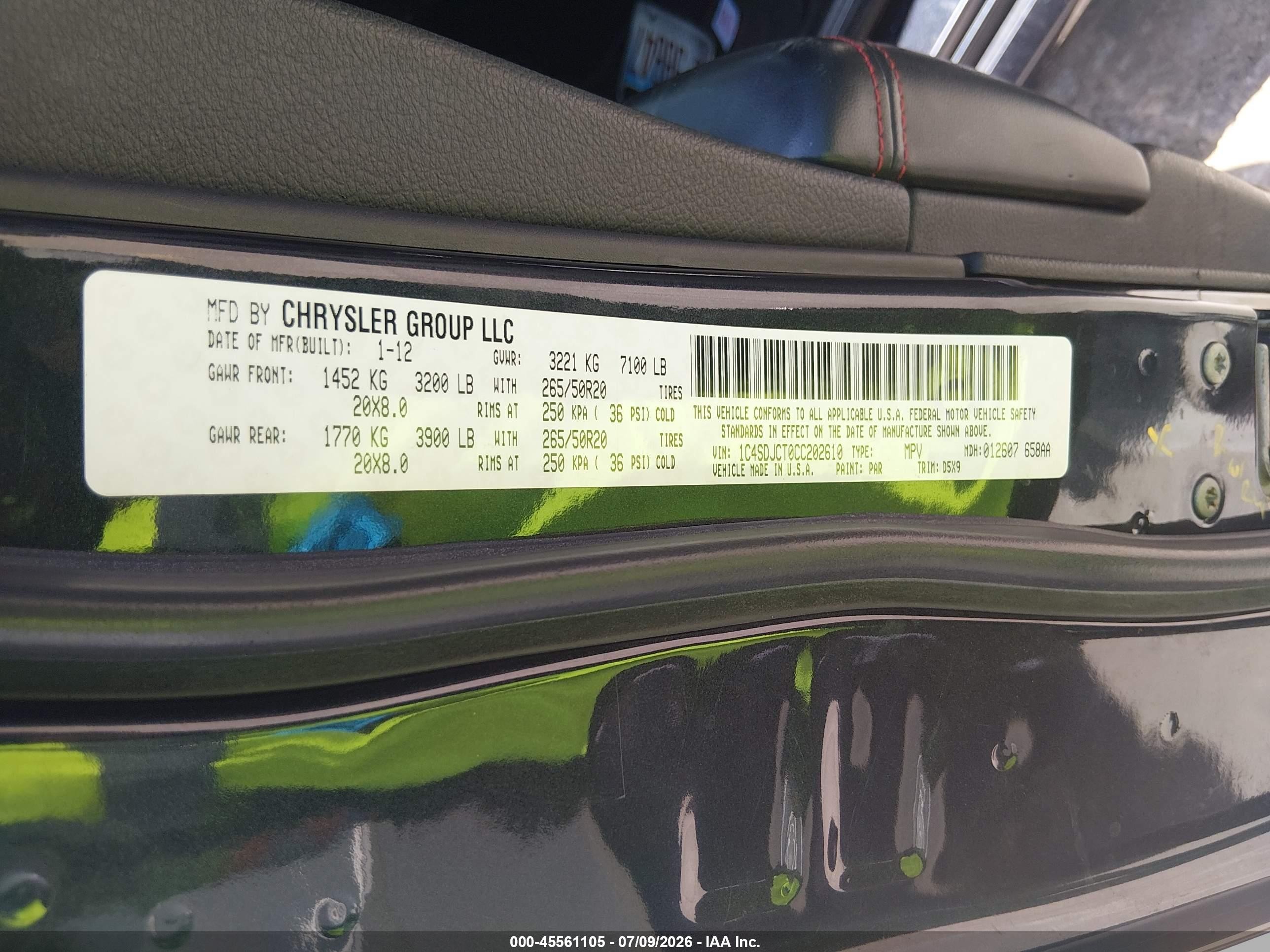 2012 Dodge Durango R/t Black vin: 1C4SDJCT0CC202610