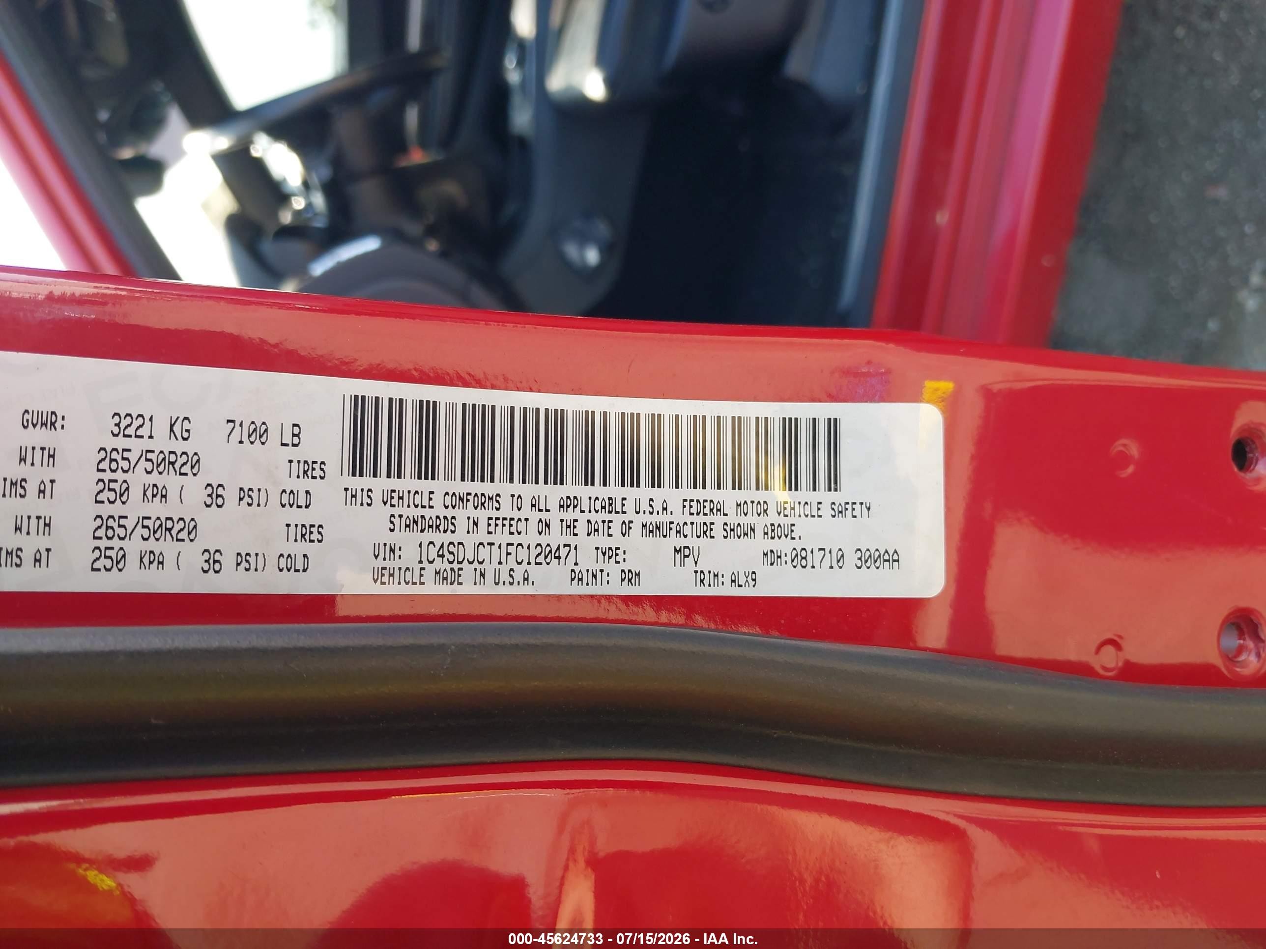 2015 Dodge Durango R/t Красный vin: 1C4SDJCT1FC120471