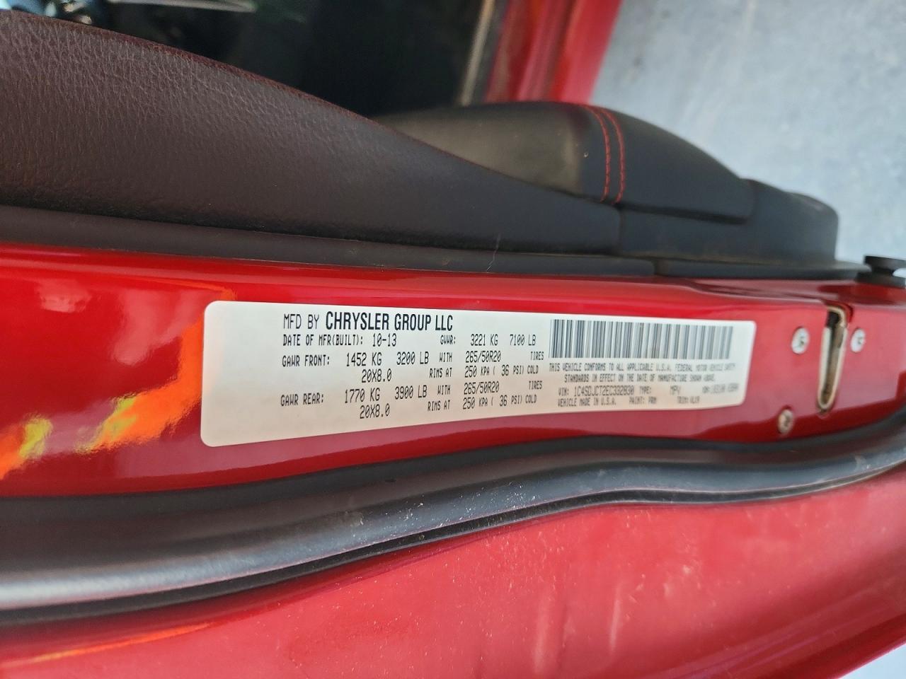 2014 Dodge Durango R Red vin: 1C4SDJCT2EC332830