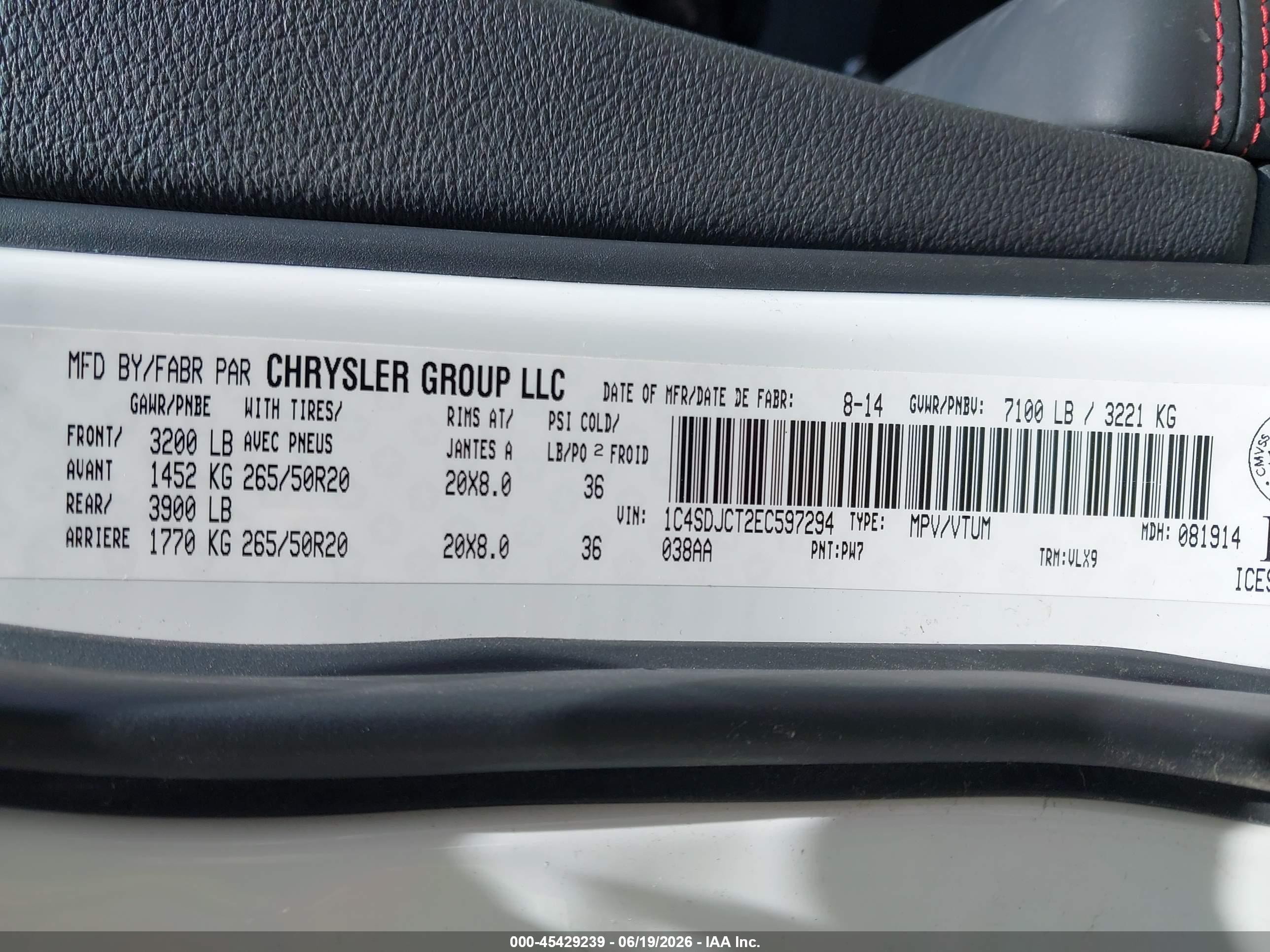 2014 Dodge Durango R/t White vin: 1C4SDJCT2EC597294