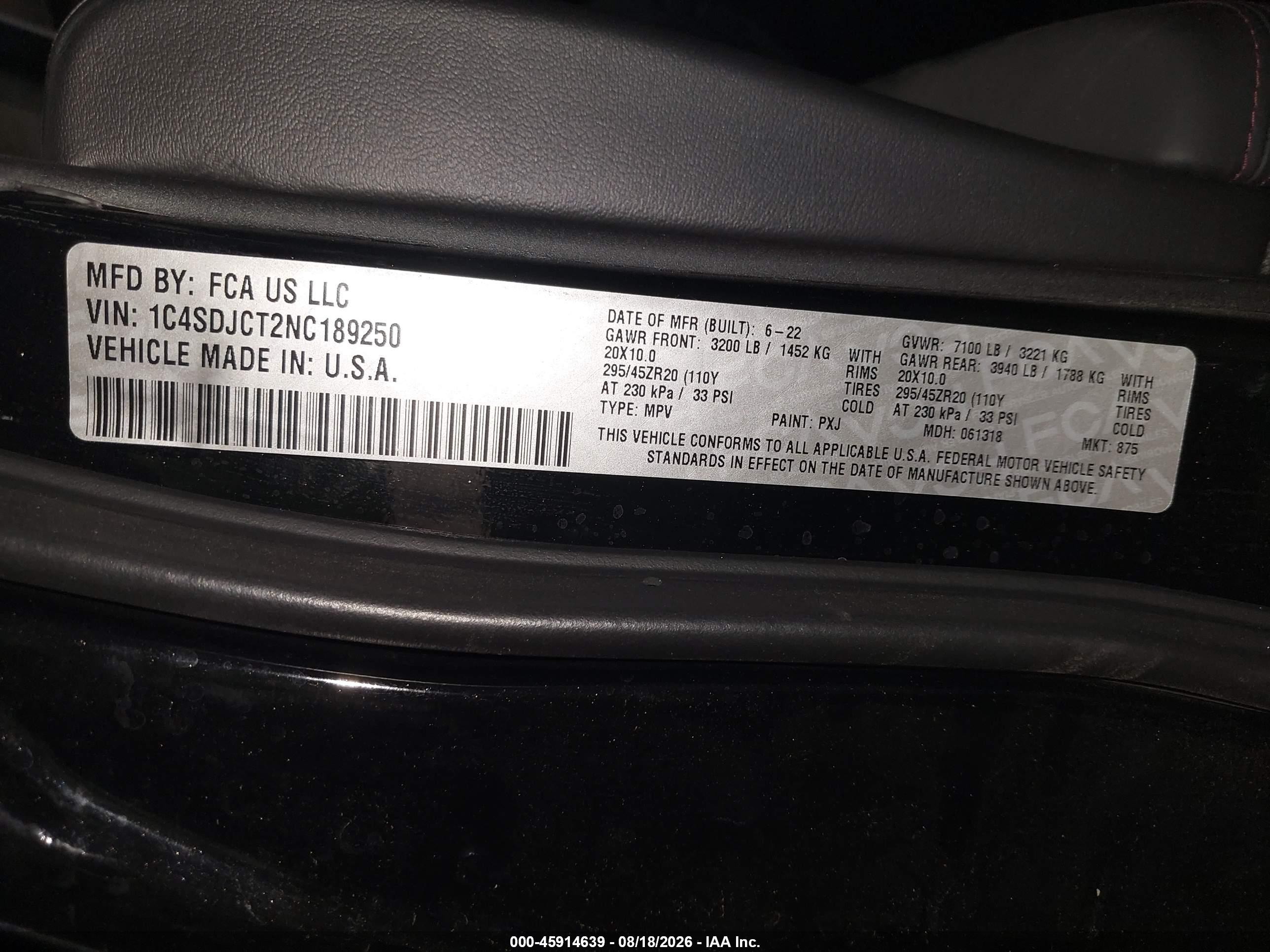 2022 Dodge Durango R/t Plus Awd Black vin: 1C4SDJCT2NC189250
