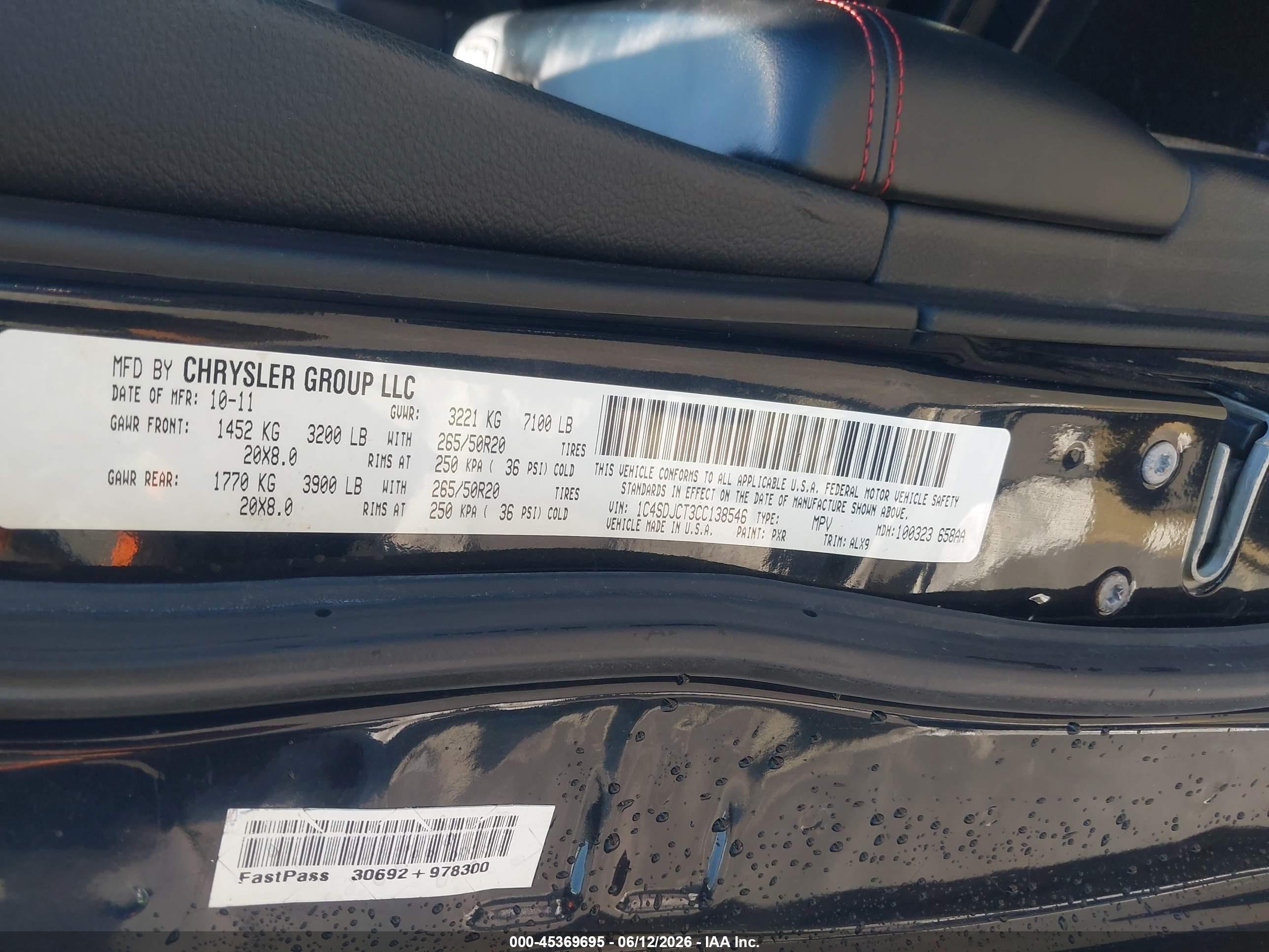 2012 Dodge Durango R/t Черный vin: 1C4SDJCT3CC138546