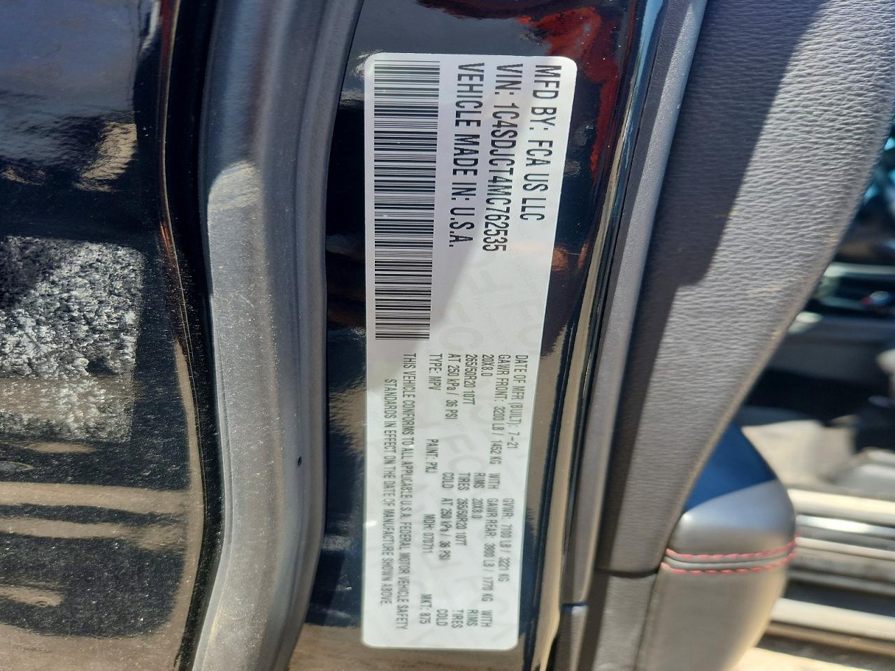 2021 Dodge Durango R/t Black vin: 1C4SDJCT4MC762535