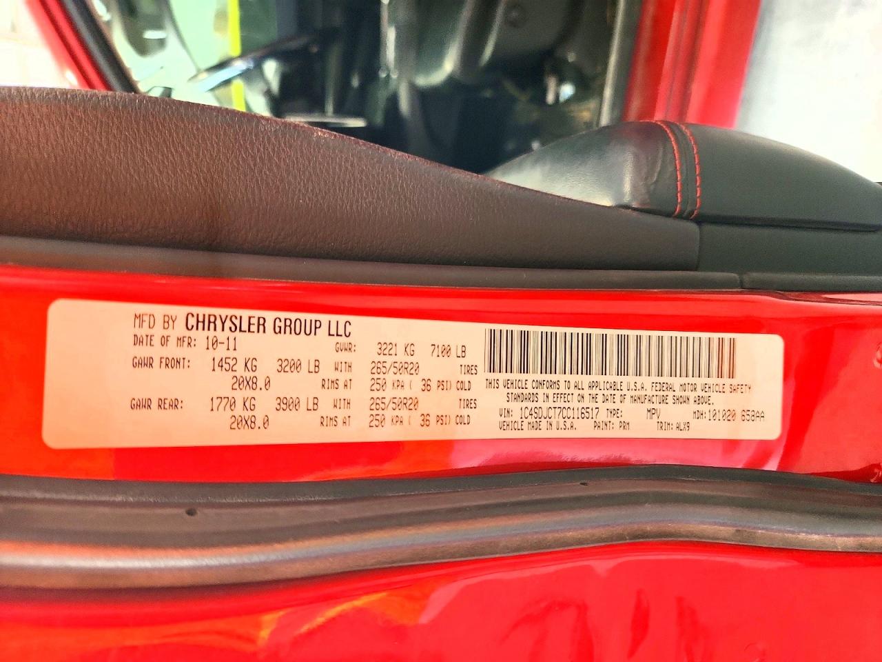 2012 Dodge Durango R/t Red vin: 1C4SDJCT7CC116517