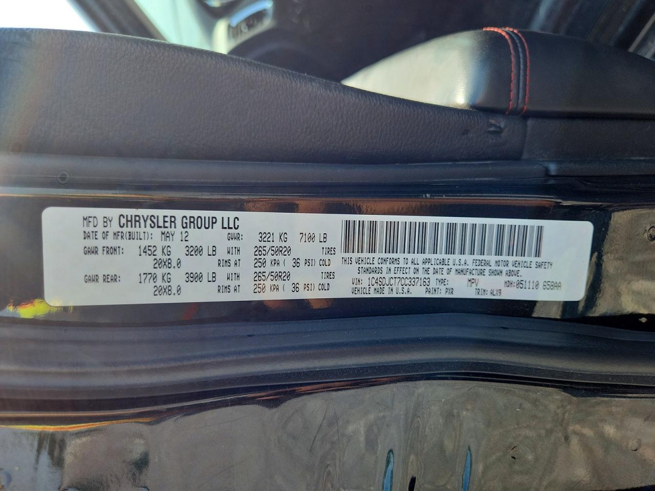 2012 Dodge Durango R/t Black vin: 1C4SDJCT7CC337163