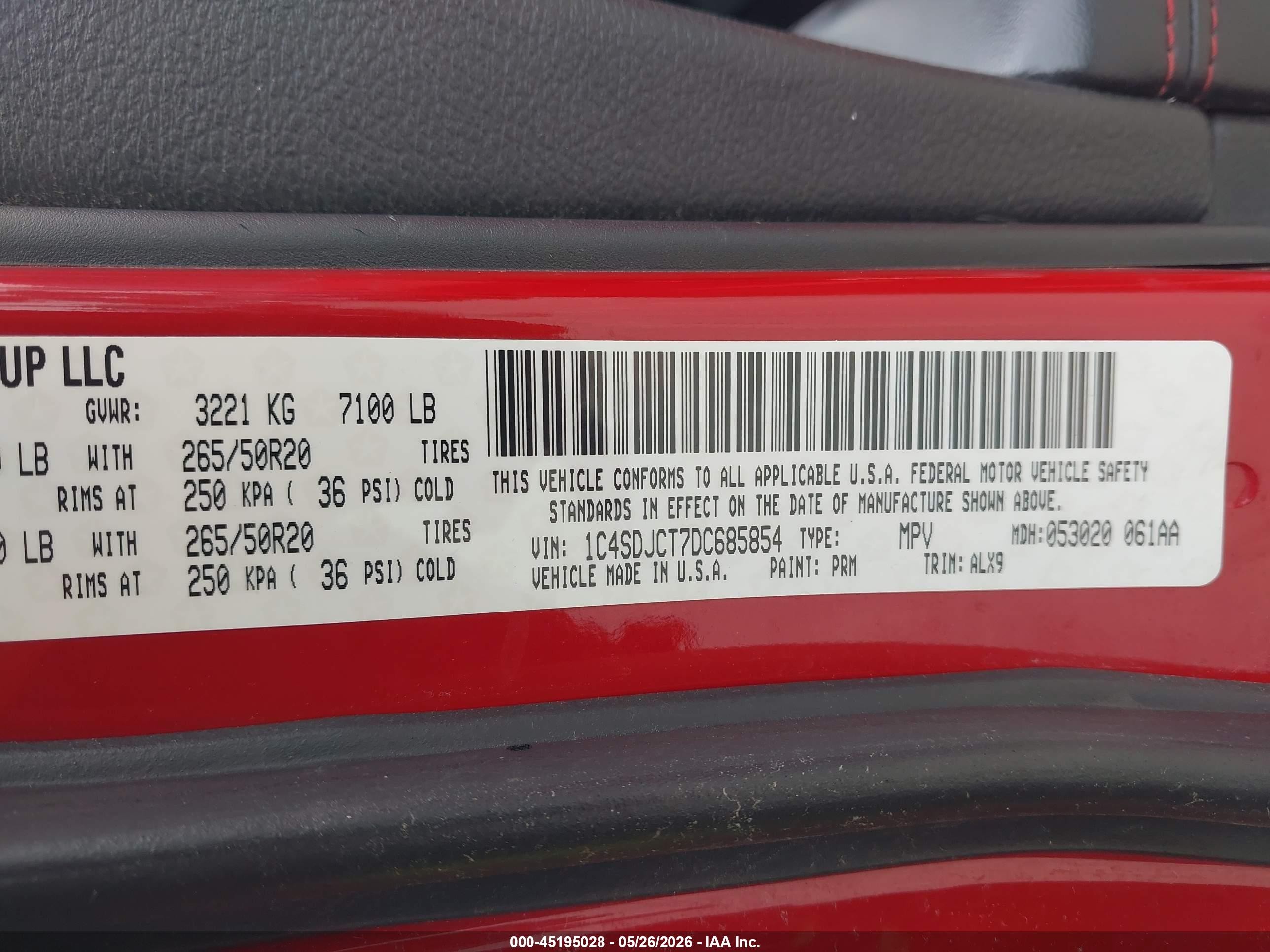 2013 Dodge Durango R/t Red vin: 1C4SDJCT7DC685854
