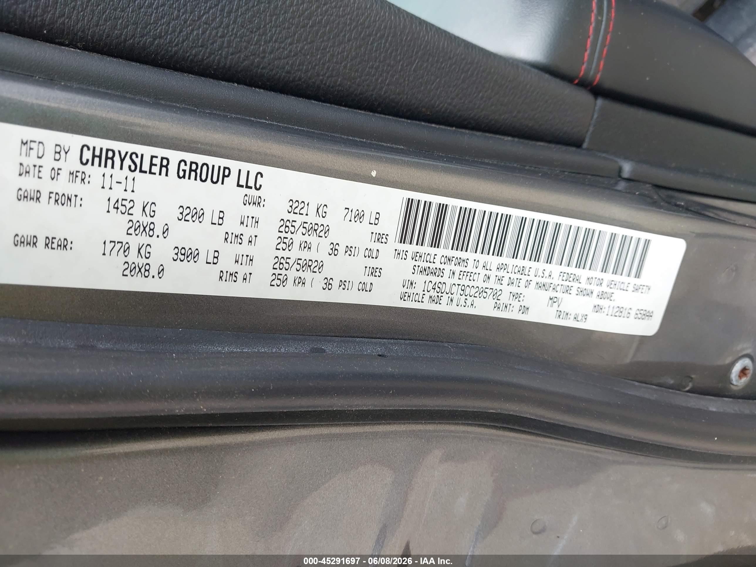 2012 Dodge Durango R/t Gray vin: 1C4SDJCT9CC205702