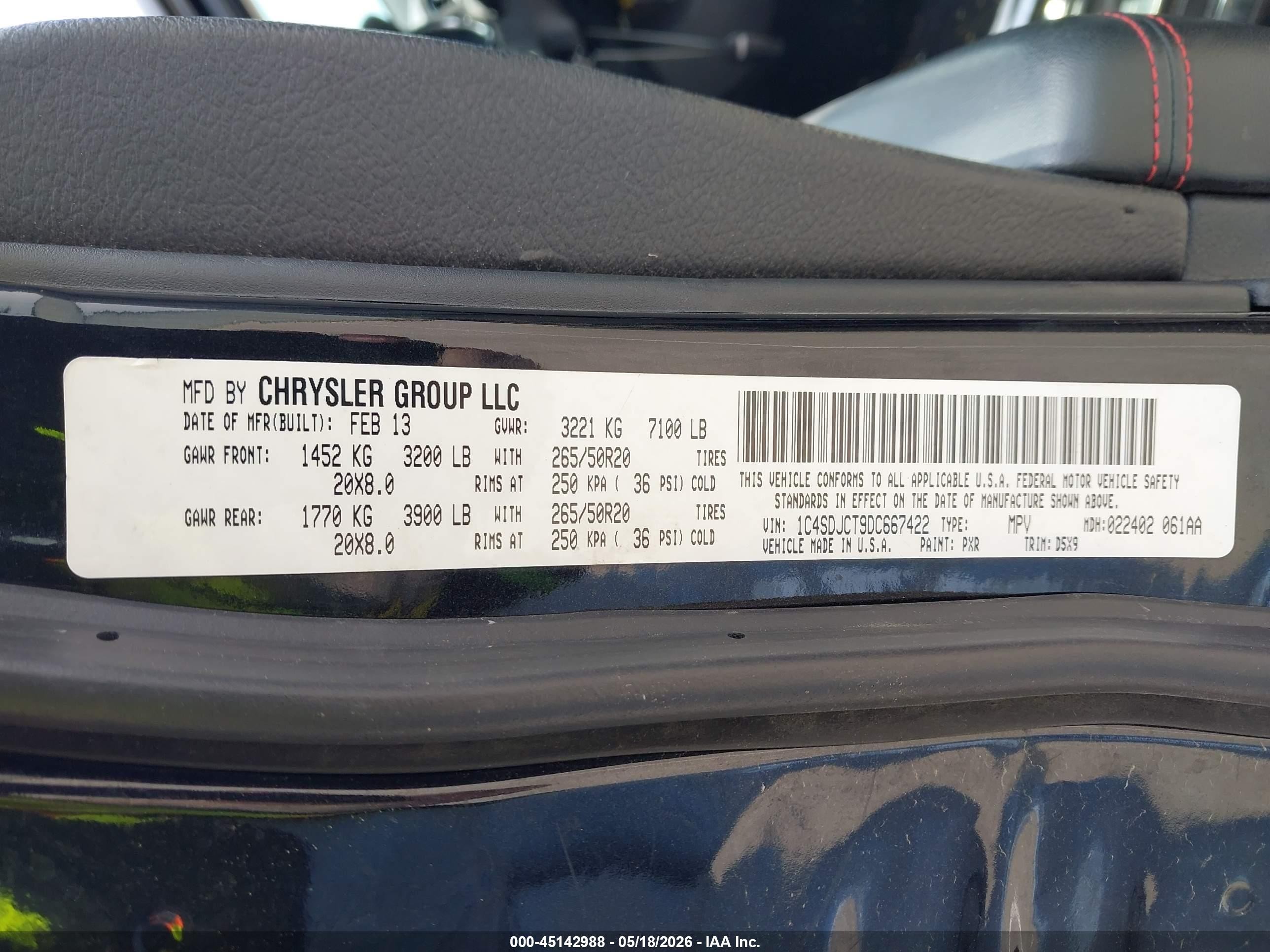 2013 Dodge Durango R/t Black vin: 1C4SDJCT9DC667422