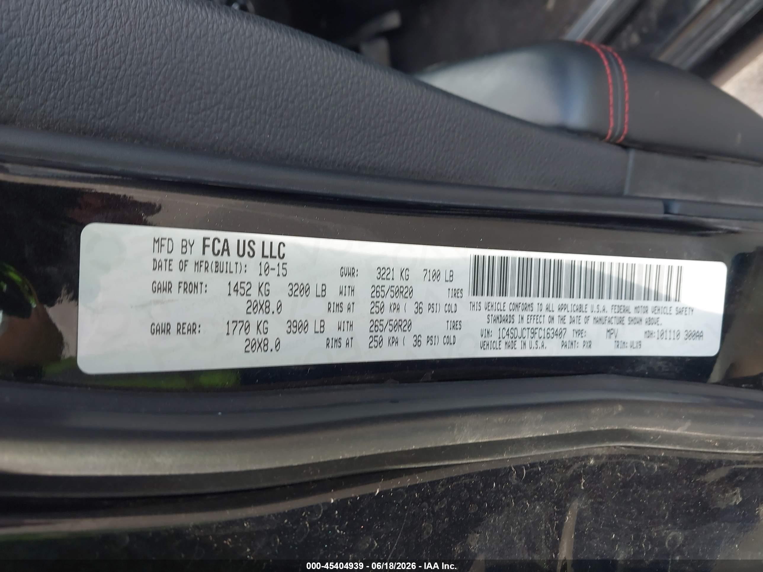 2015 Dodge Durango R/t Black vin: 1C4SDJCT9FC163407