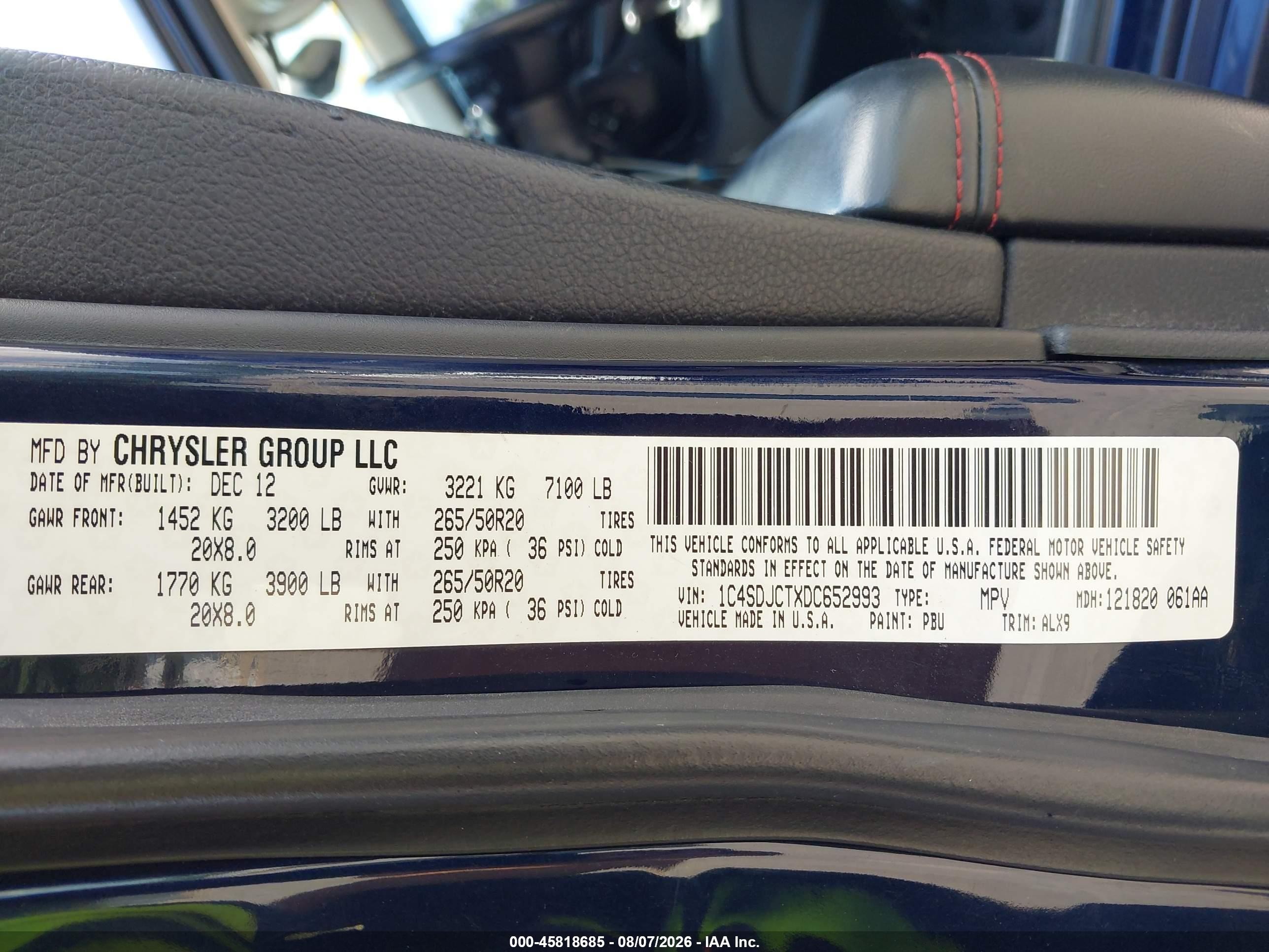 2013 Dodge Durango R/t Blue vin: 1C4SDJCTXDC652993