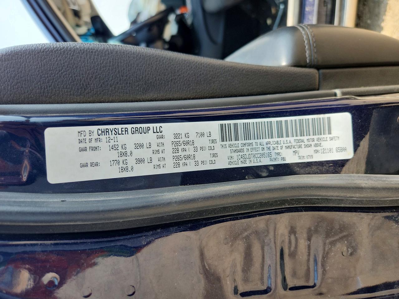 2012 Dodge Durango Crew Blue vin: 1C4SDJDT0CC205165