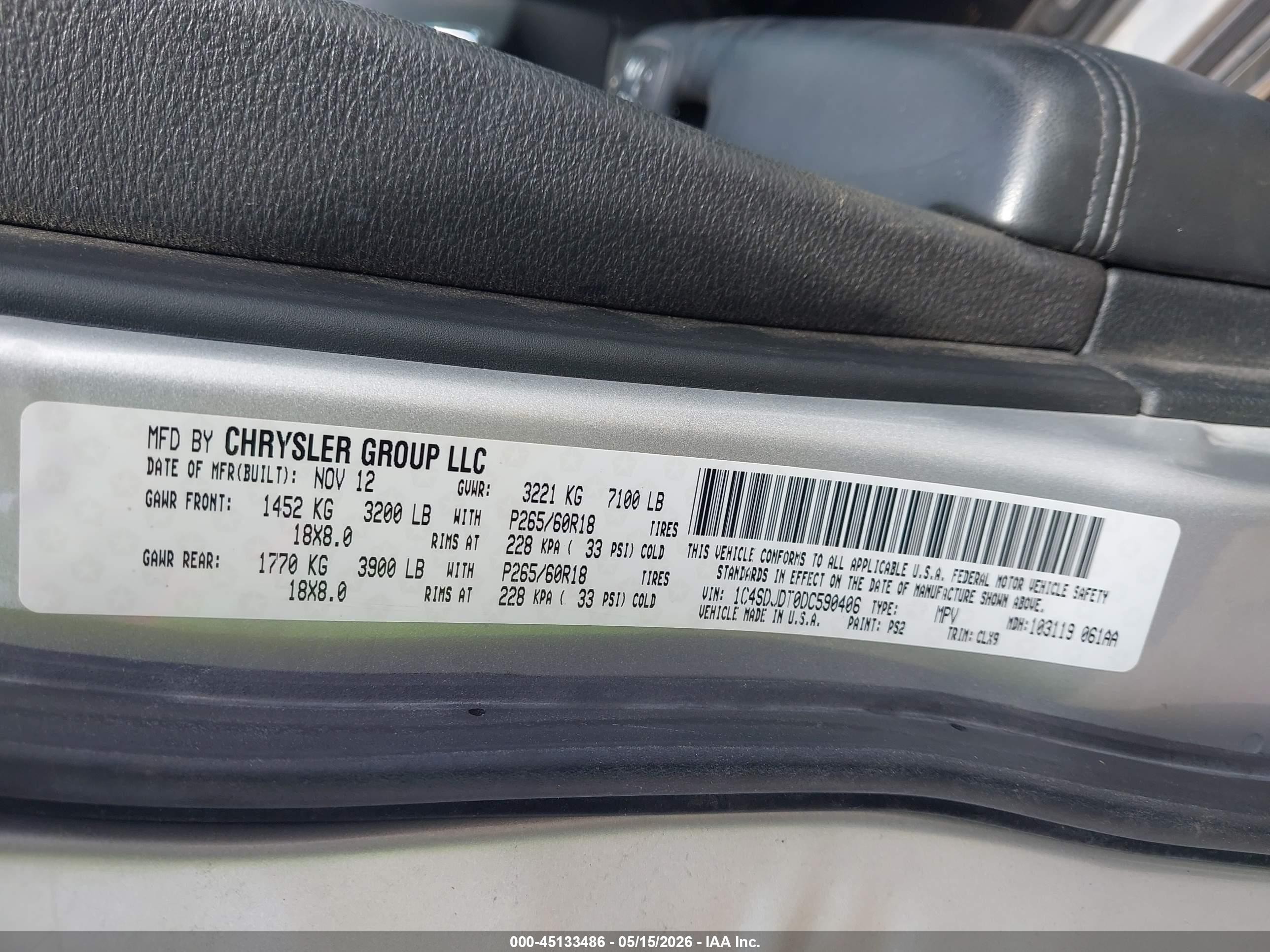 2013 Dodge Durango Crew Silver vin: 1C4SDJDT0DC590406