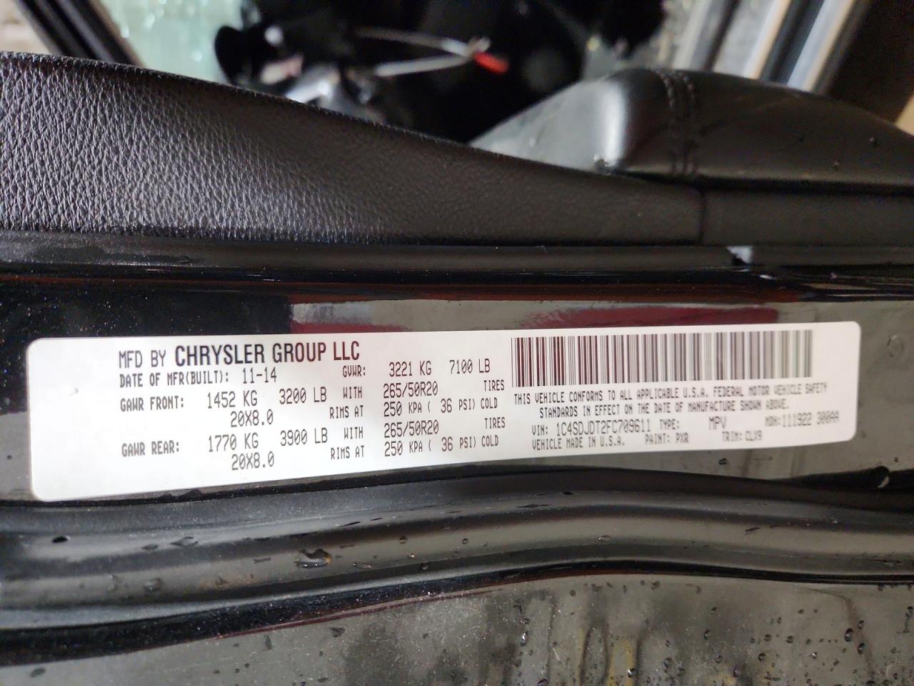 2015 Dodge Durango Limited Черный vin: 1C4SDJDT2FC709611