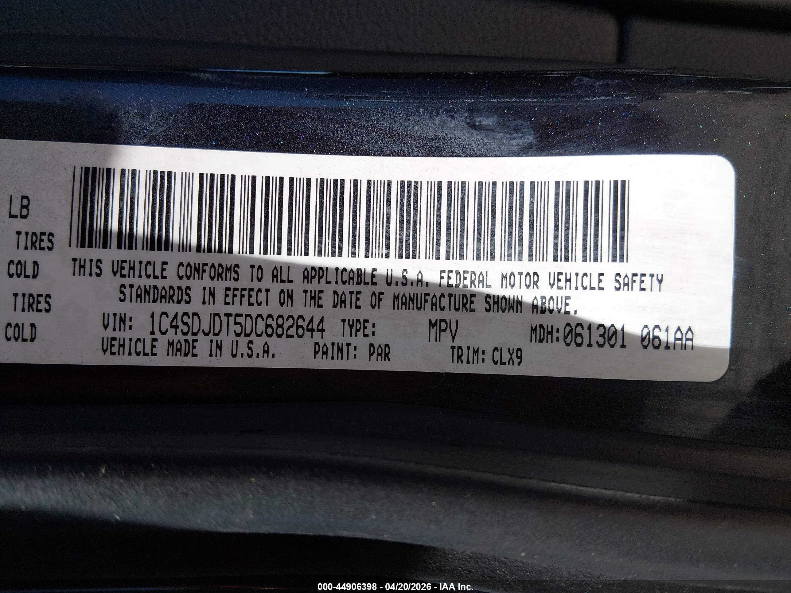2013 Dodge Durango Crew Black vin: 1C4SDJDT5DC682644