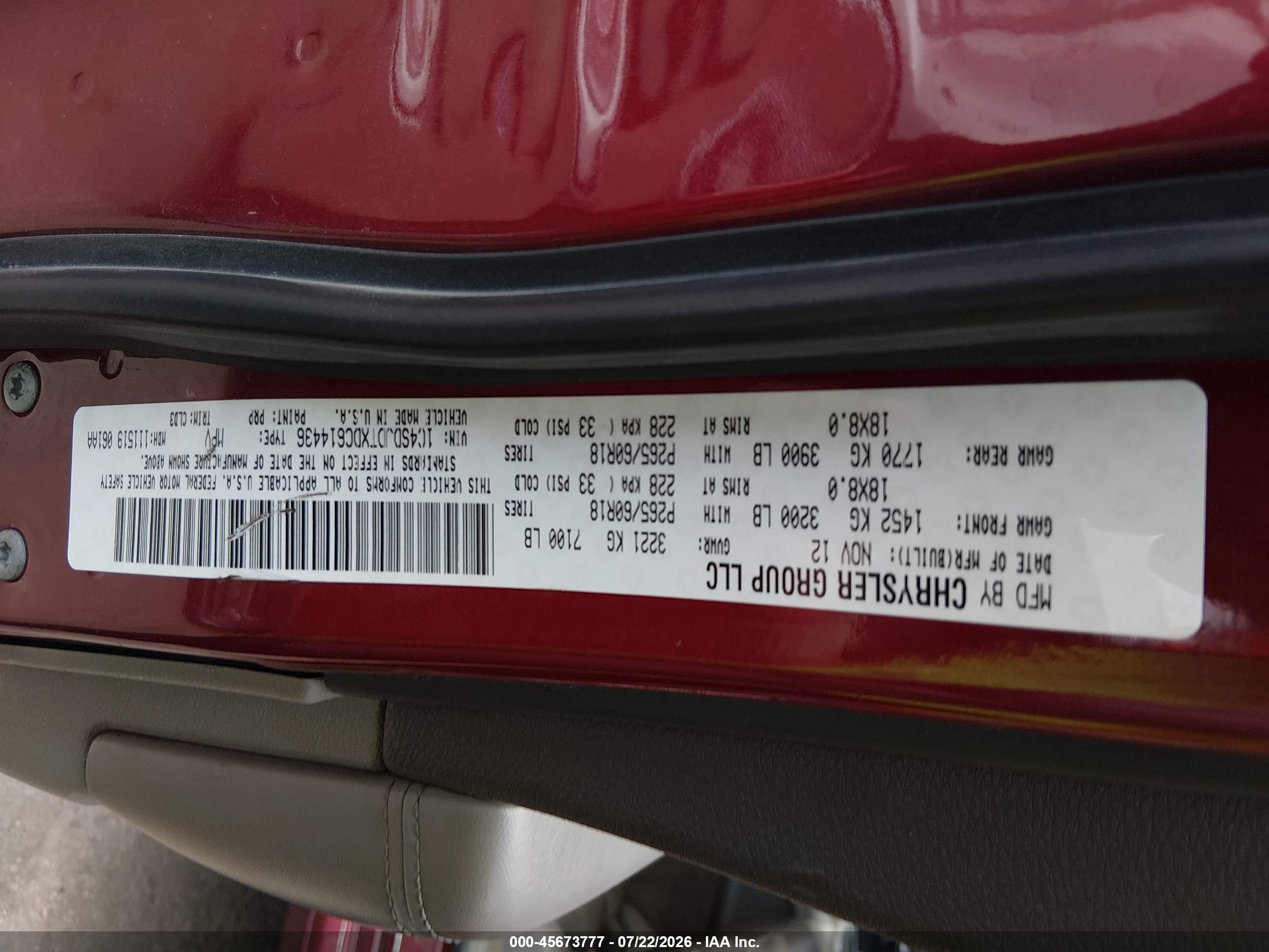 2013 Dodge Durango Crew Burgundy vin: 1C4SDJDTXDC614436
