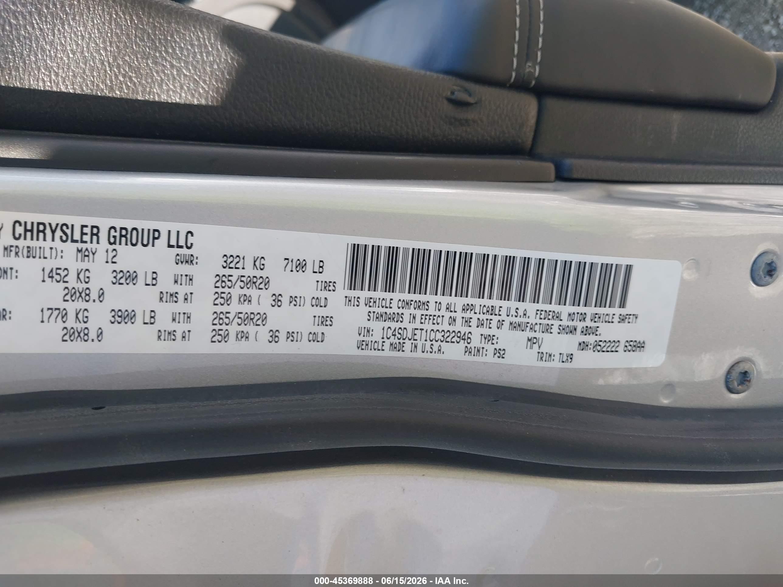 2012 Dodge Durango Citadel Silver vin: 1C4SDJET1CC322946