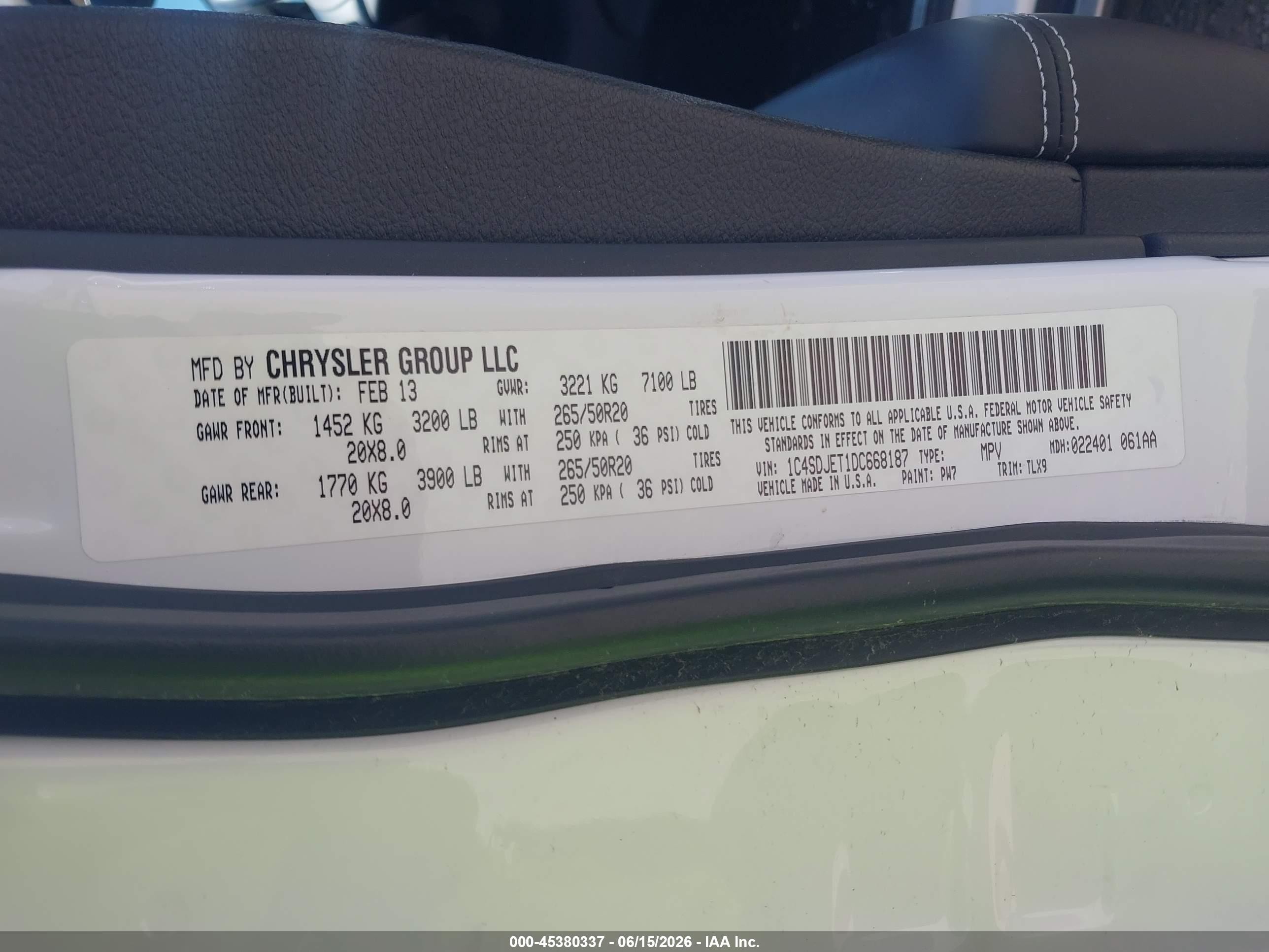 2013 Dodge Durango Citadel Белый vin: 1C4SDJET1DC668187