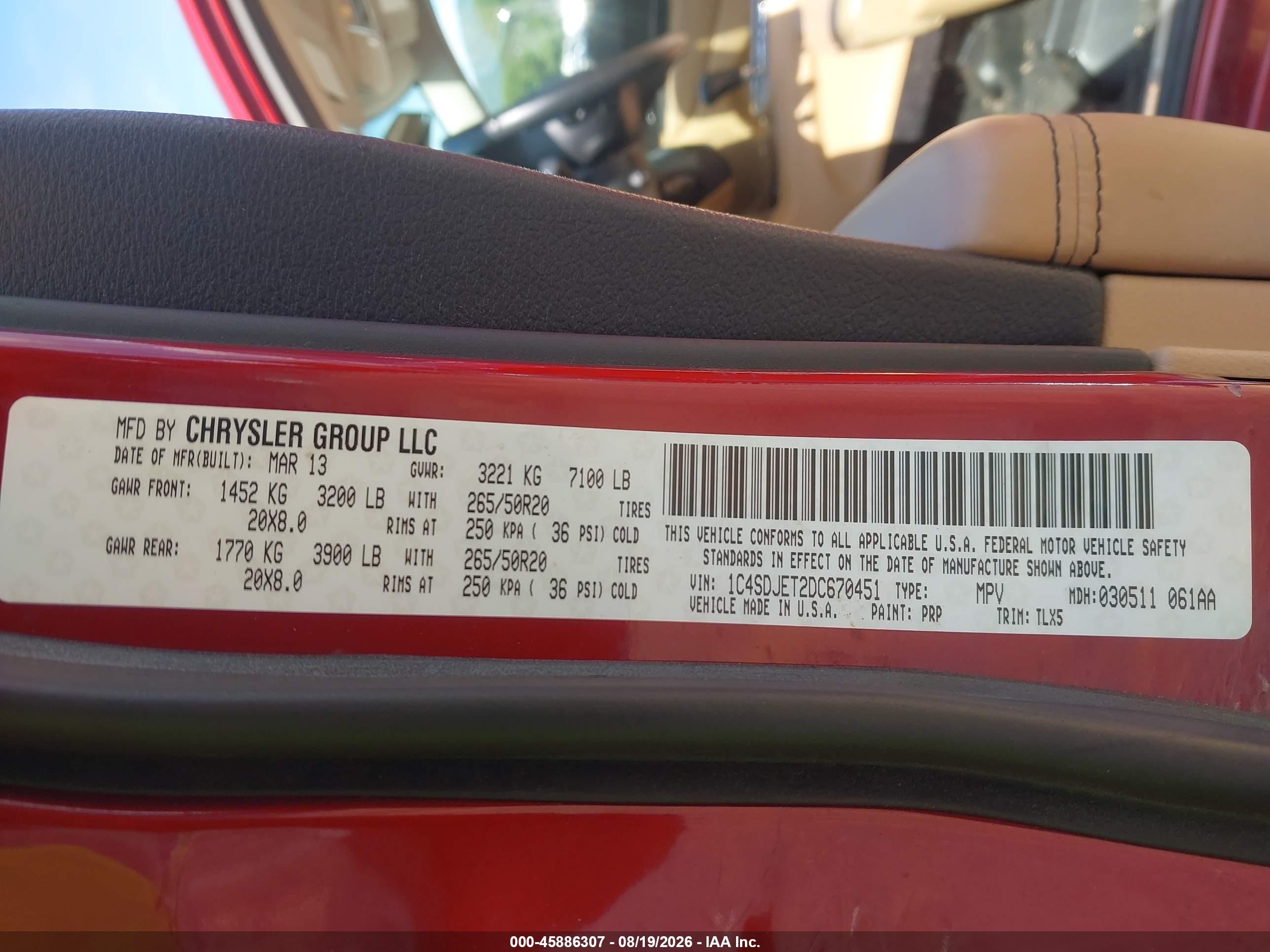 2013 Dodge Durango Citadel Red vin: 1C4SDJET2DC670451