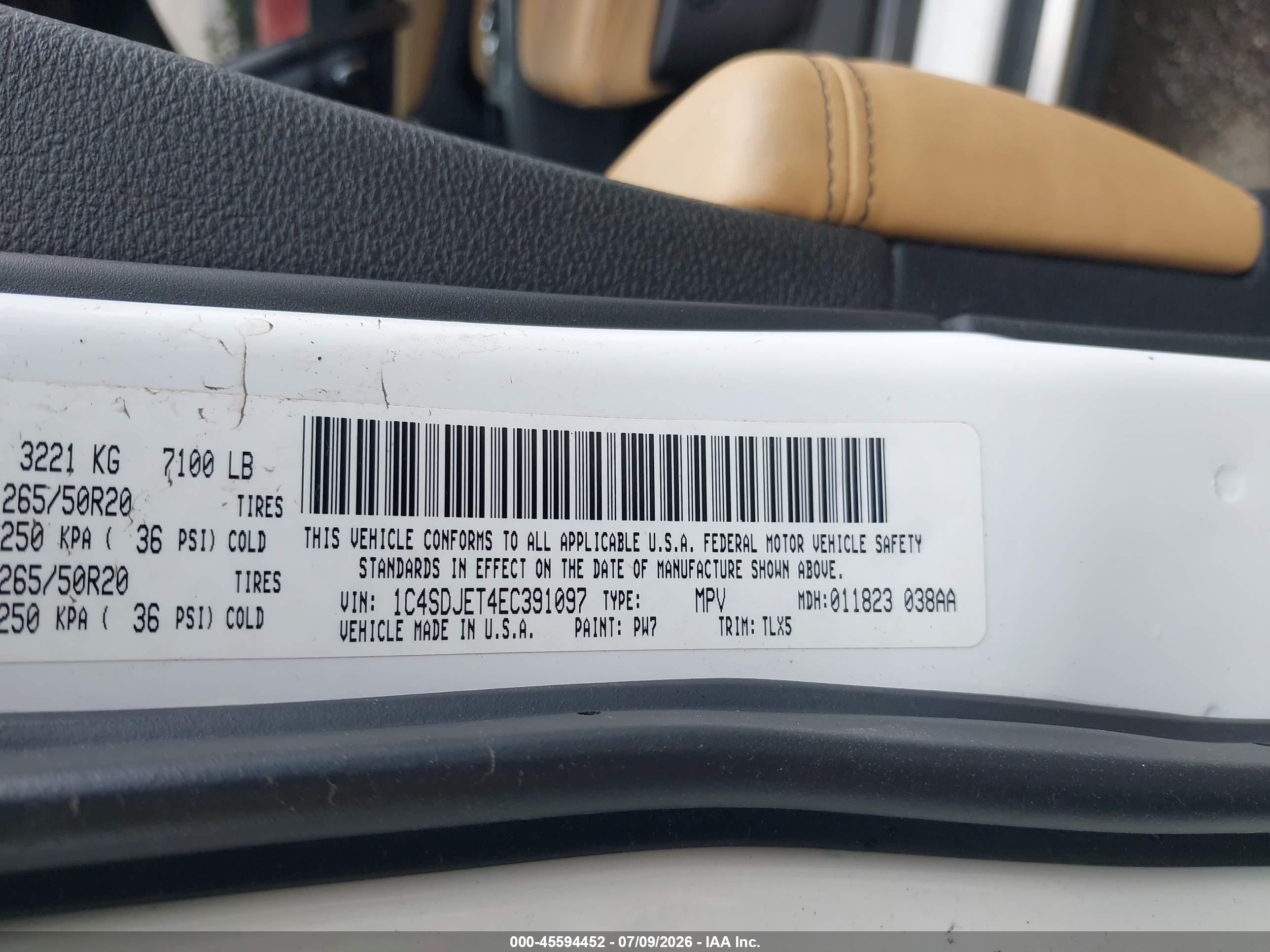 2014 Dodge Durango Citadel White vin: 1C4SDJET4EC391097