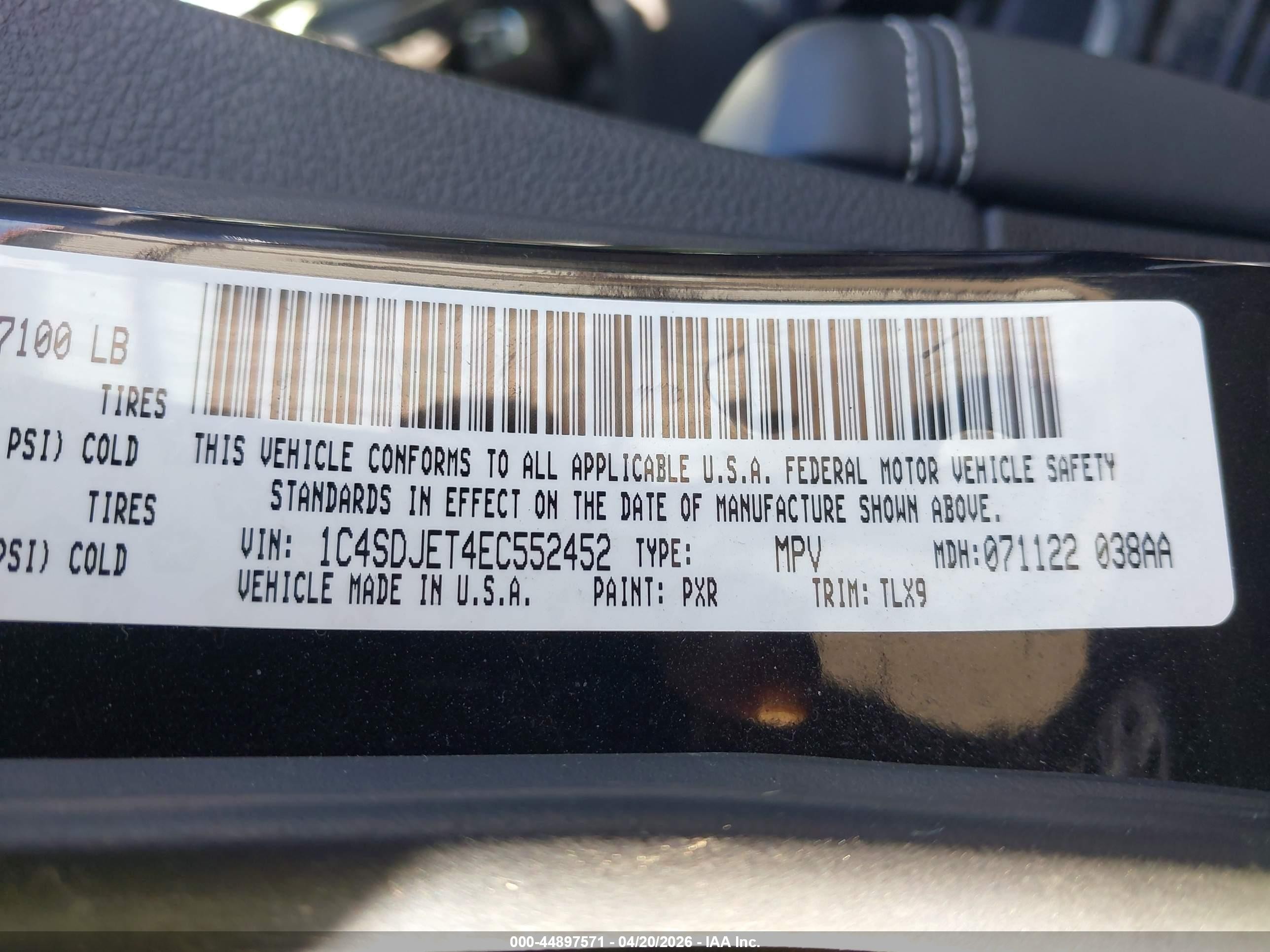 2014 Dodge Durango Citadel Black vin: 1C4SDJET4EC552452