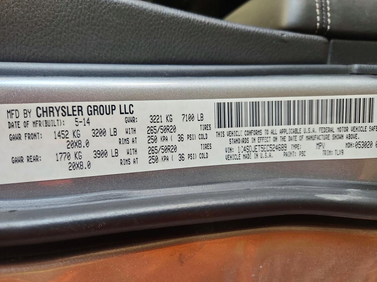 2014 Dodge Durango Citadel Silver vin: 1C4SDJET5EC524689