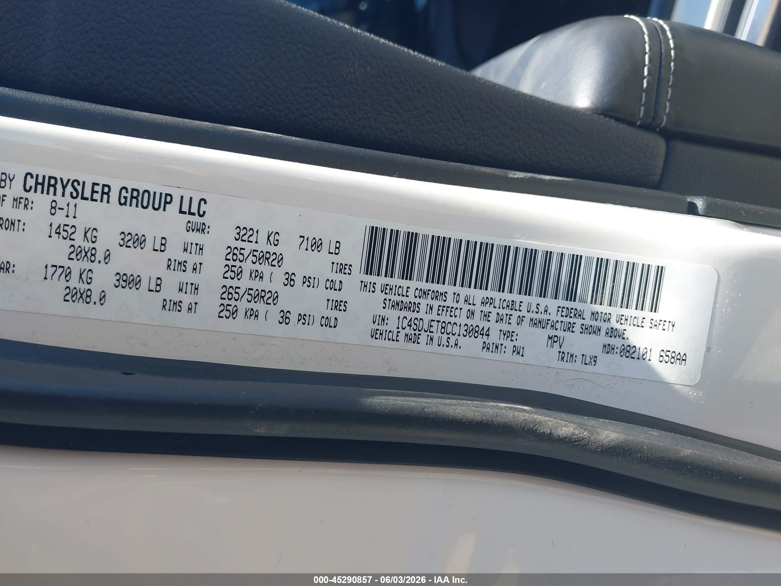 2012 Dodge Durango Citadel White vin: 1C4SDJET8CC130844