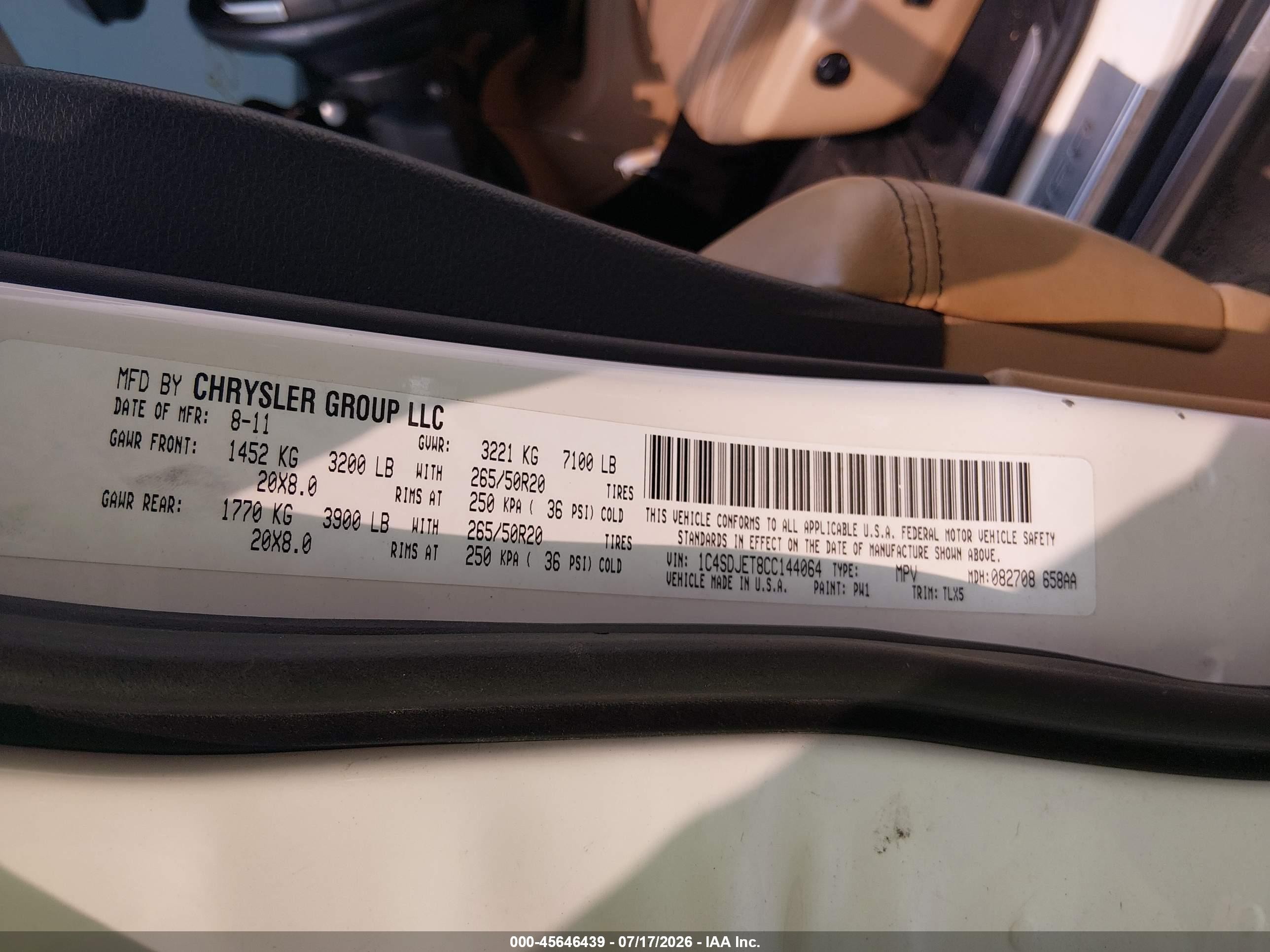 2012 Dodge Durango Citadel White vin: 1C4SDJET8CC144064