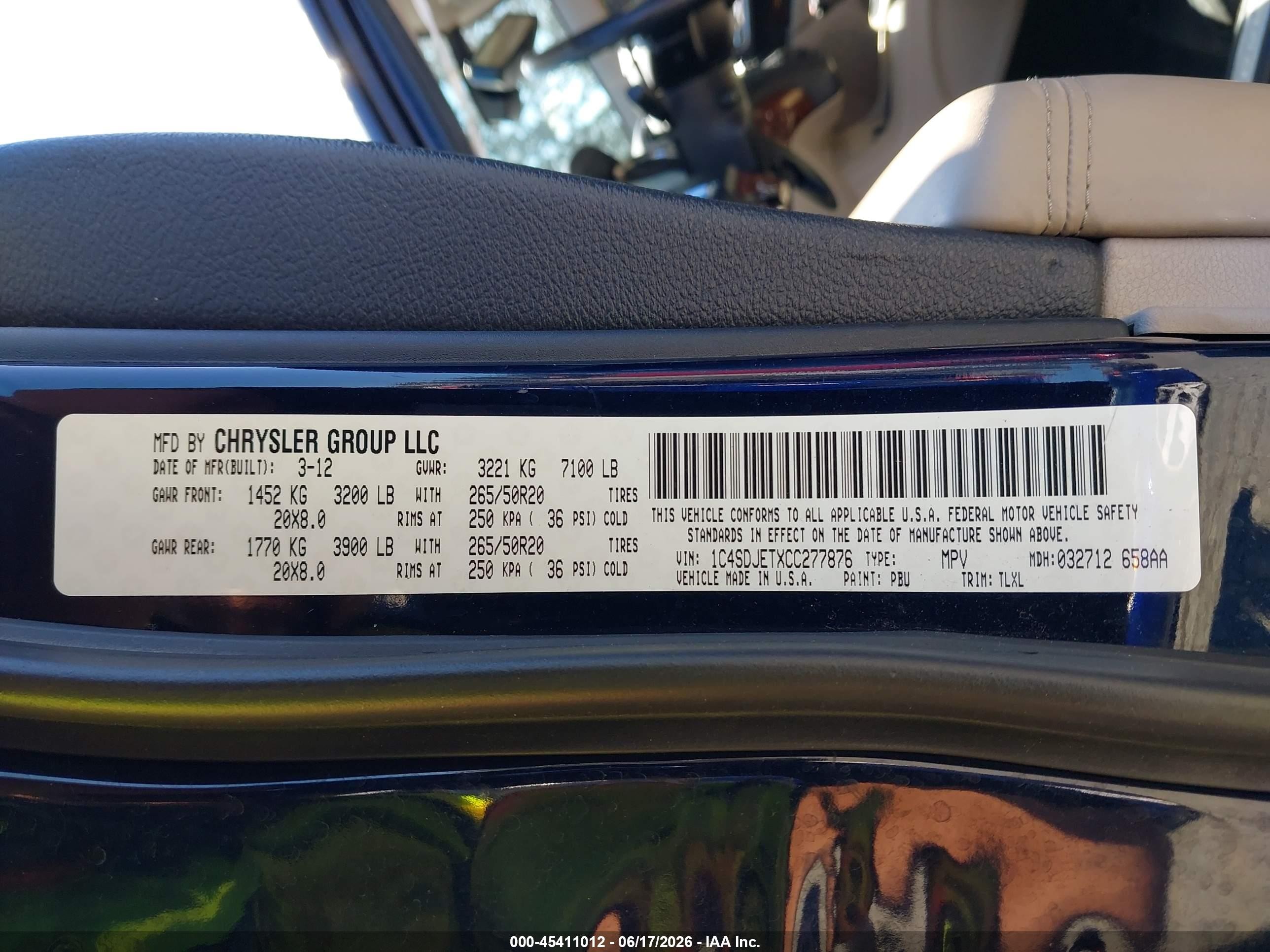 2012 Dodge Durango Citadel Dark Blue vin: 1C4SDJETXCC277876