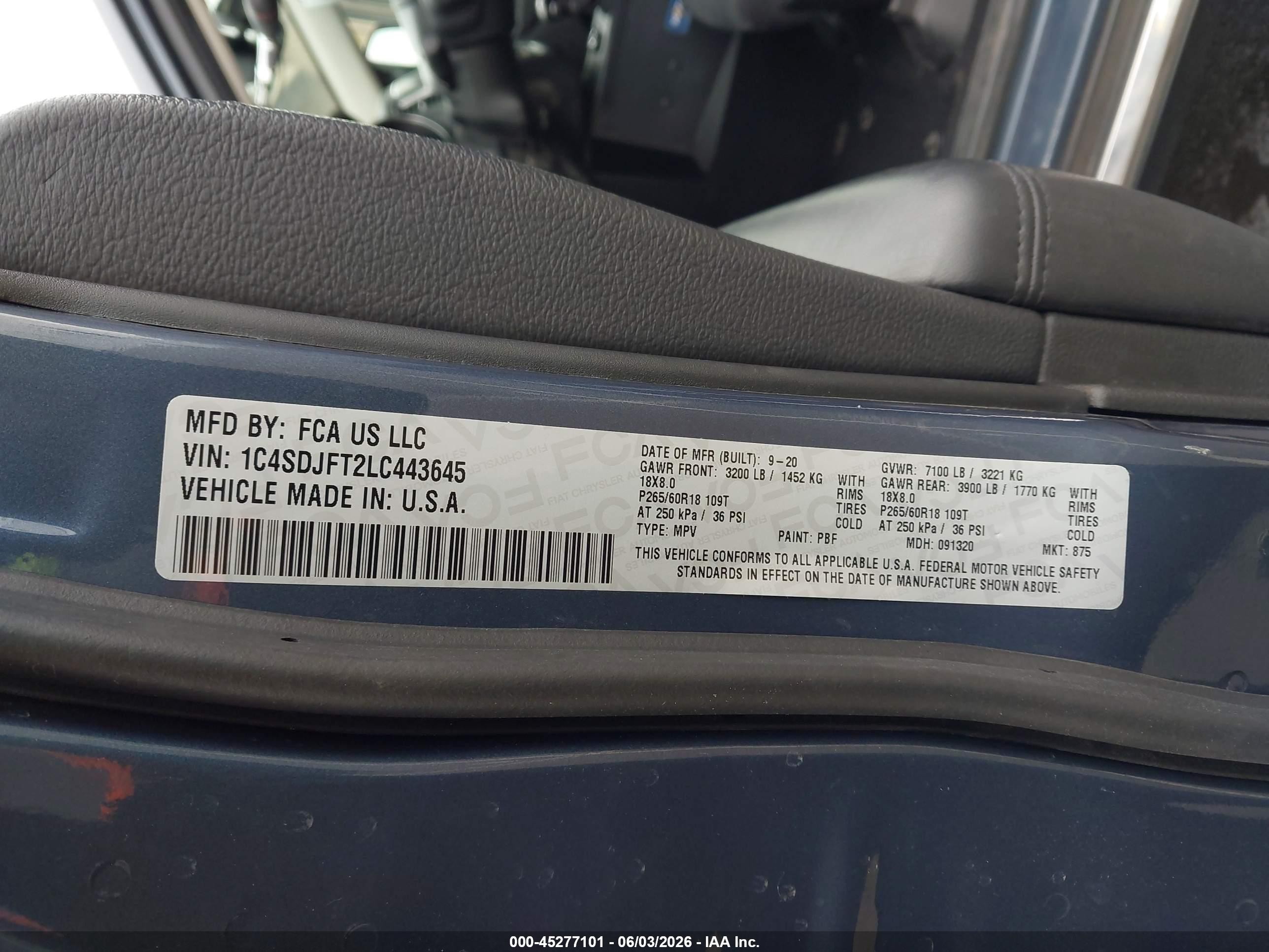 2020 Dodge Durango Pursuit Awd Синий vin: 1C4SDJFT2LC443645