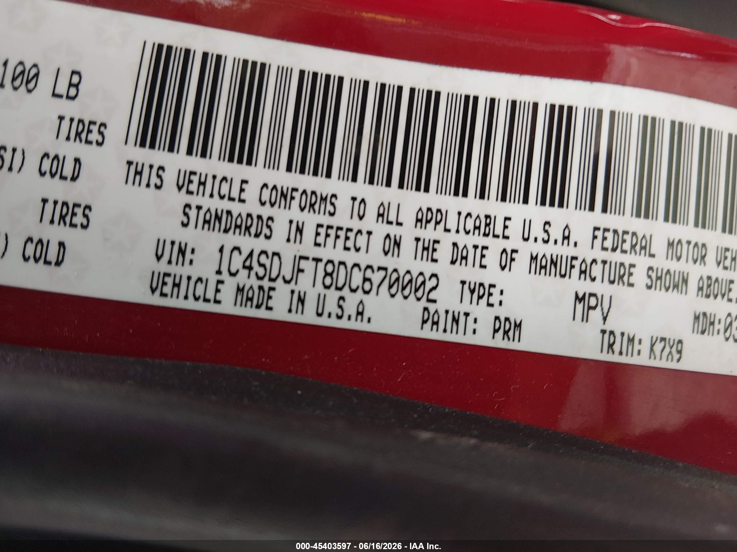 2013 Dodge Durango Special Service Red vin: 1C4SDJFT8DC670002