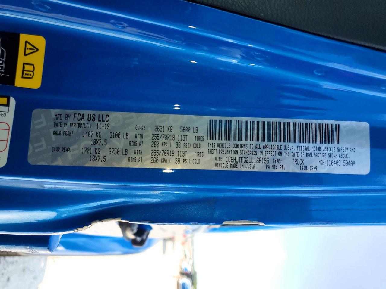 2020 Jeep Gladiator Overland Blue vin: 1C6HJTFG2LL166195