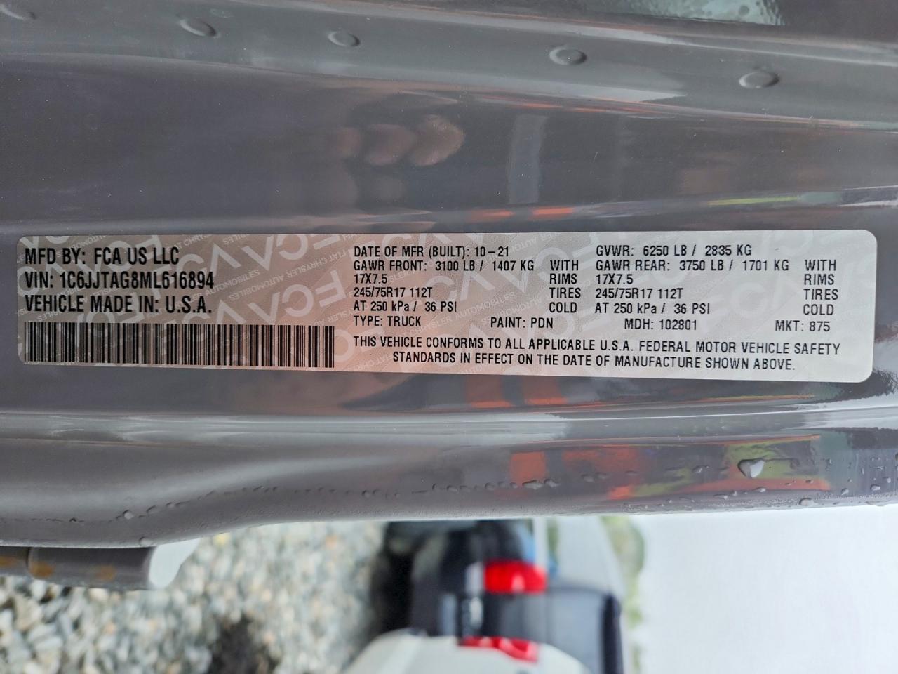 2021 Jeep Gladiator Sport Серый vin: 1C6JJTAG8ML616894