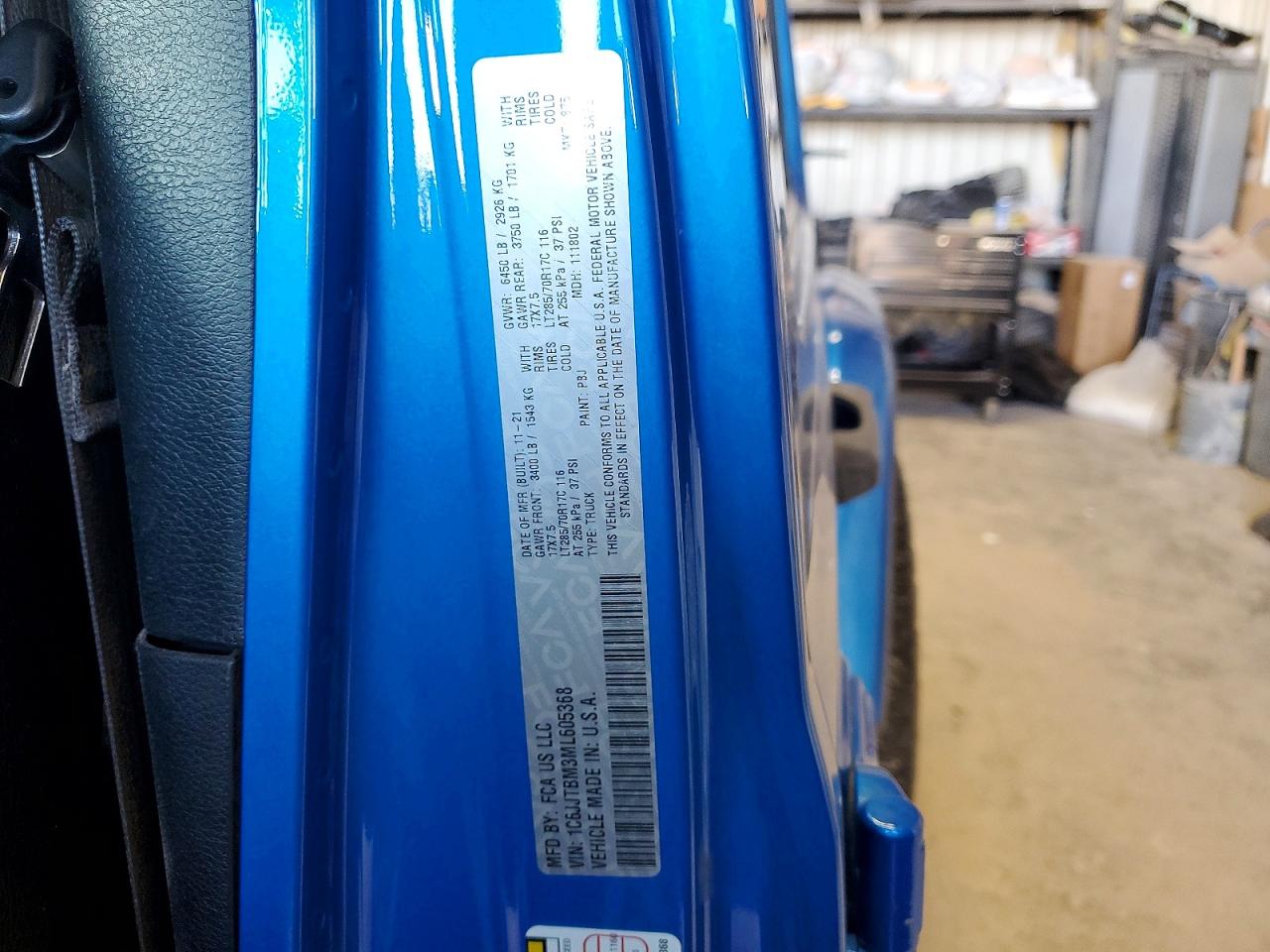 2021 Jeep Gladiator Rubicon Blue vin: 1C6JJTBM3ML605368