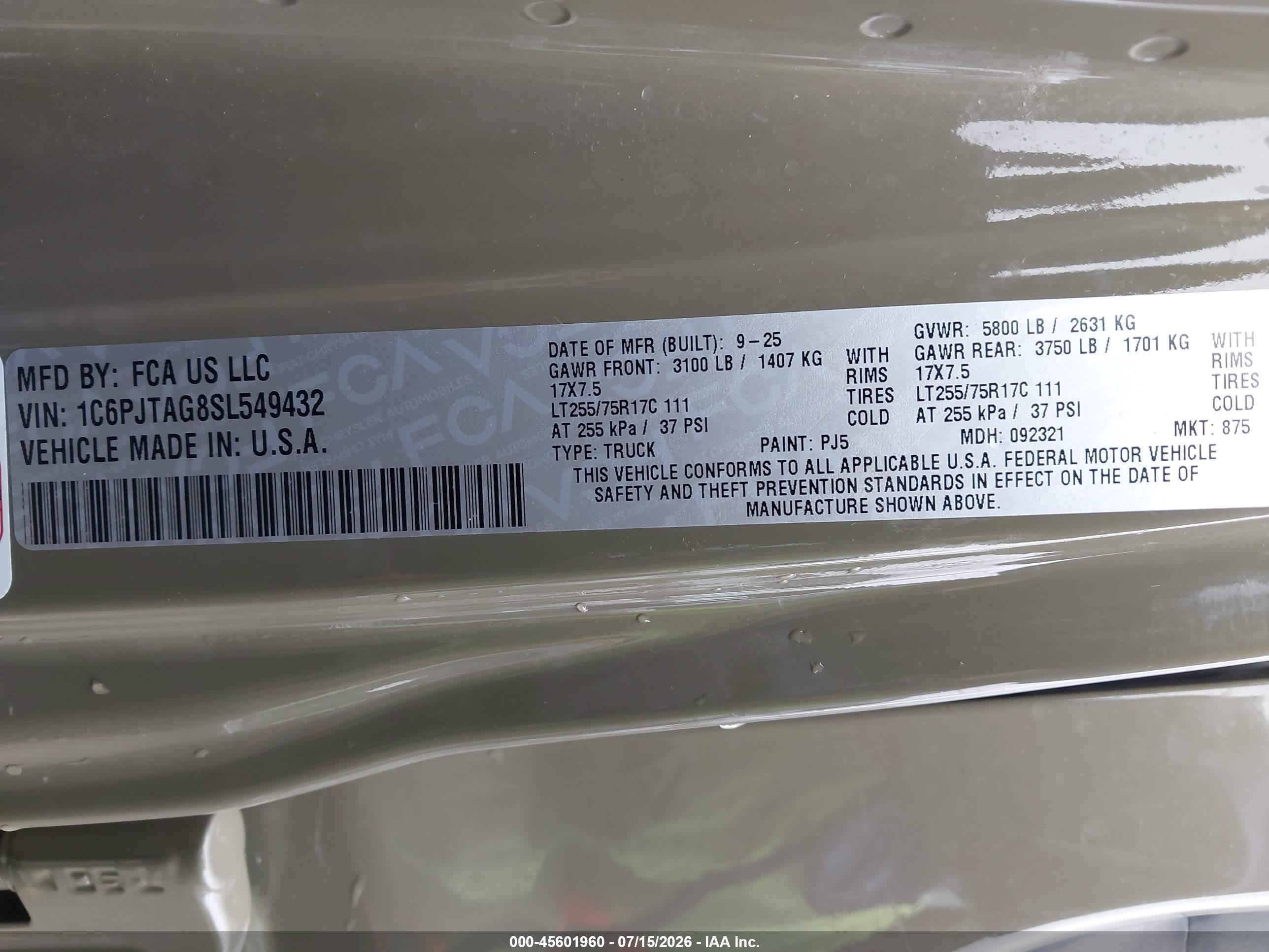 2025 Jeep Gladiator High Tide Green vin: 1C6PJTAG8SL549432