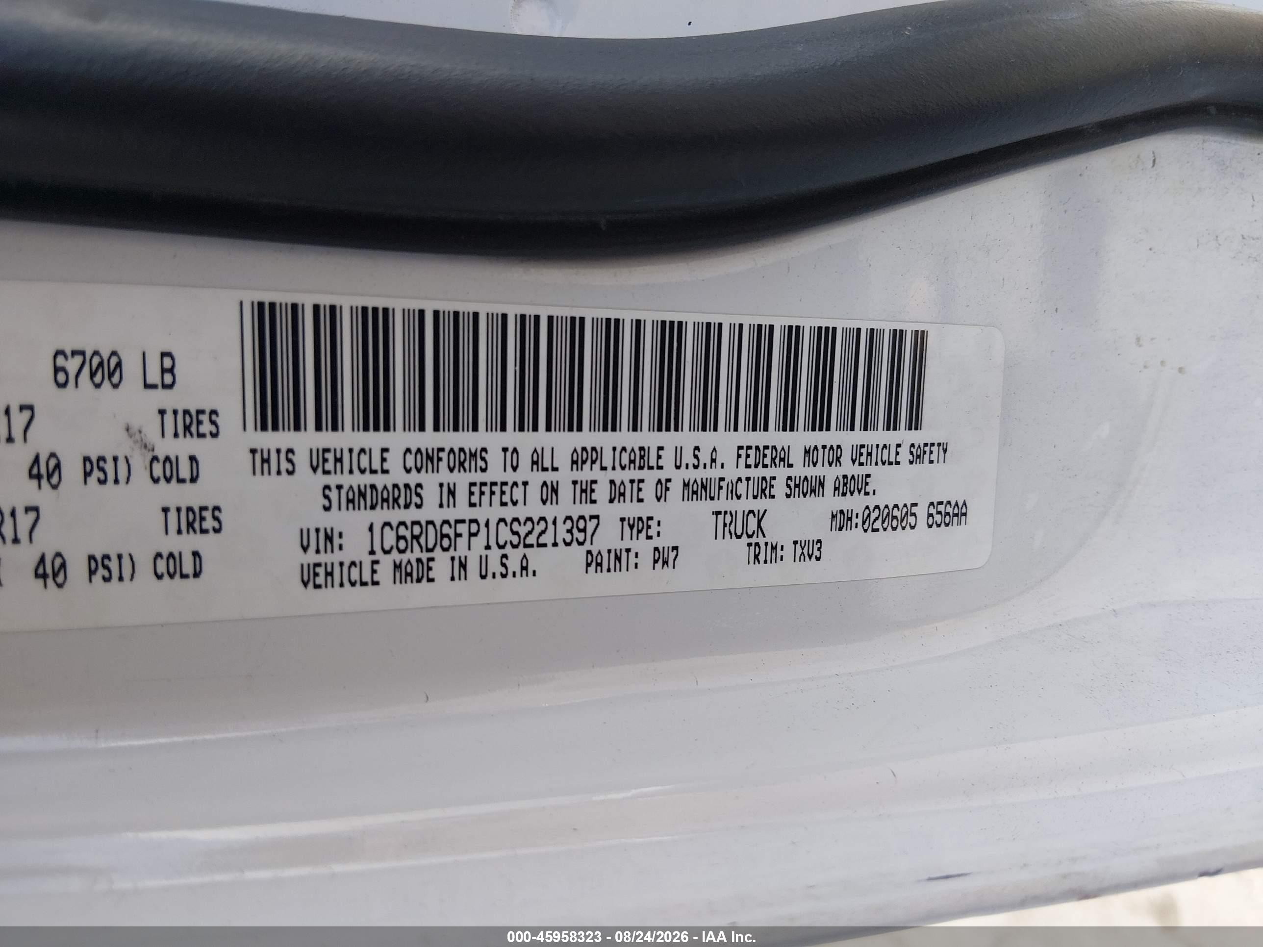 2012 Ram 1500 St White vin: 1C6RD6FP1CS221397
