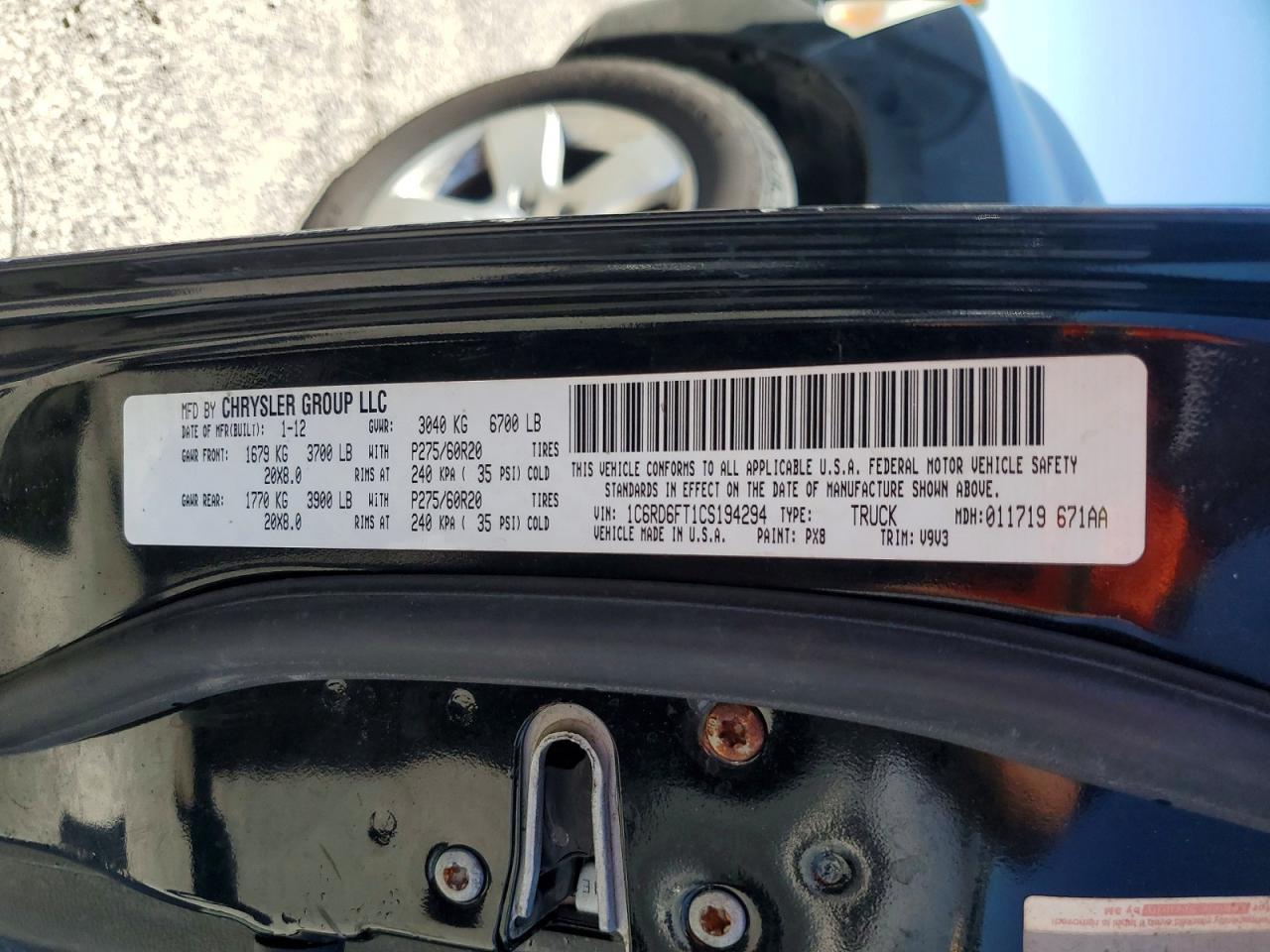 2012 Dodge Ram 1500 St Black vin: 1C6RD6FT1CS194294