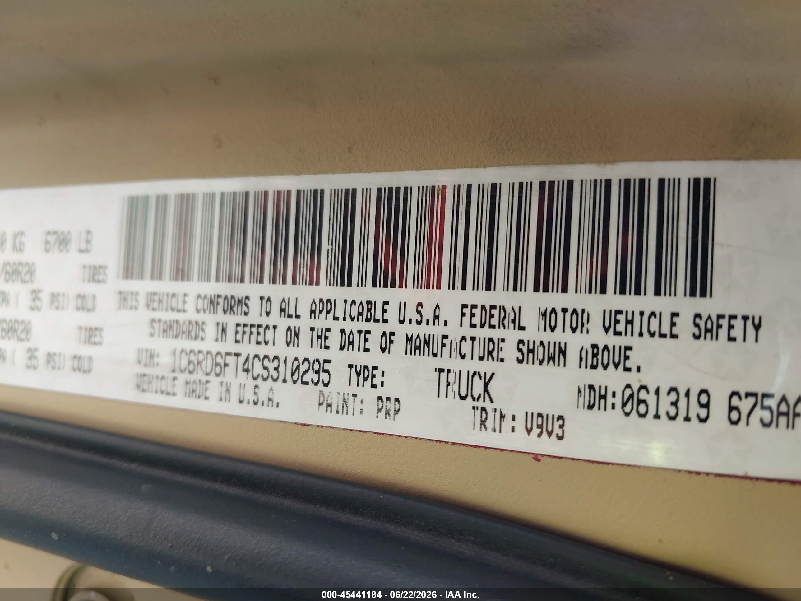 2012 Ram 1500 St Yellow vin: 1C6RD6FT4CS310295