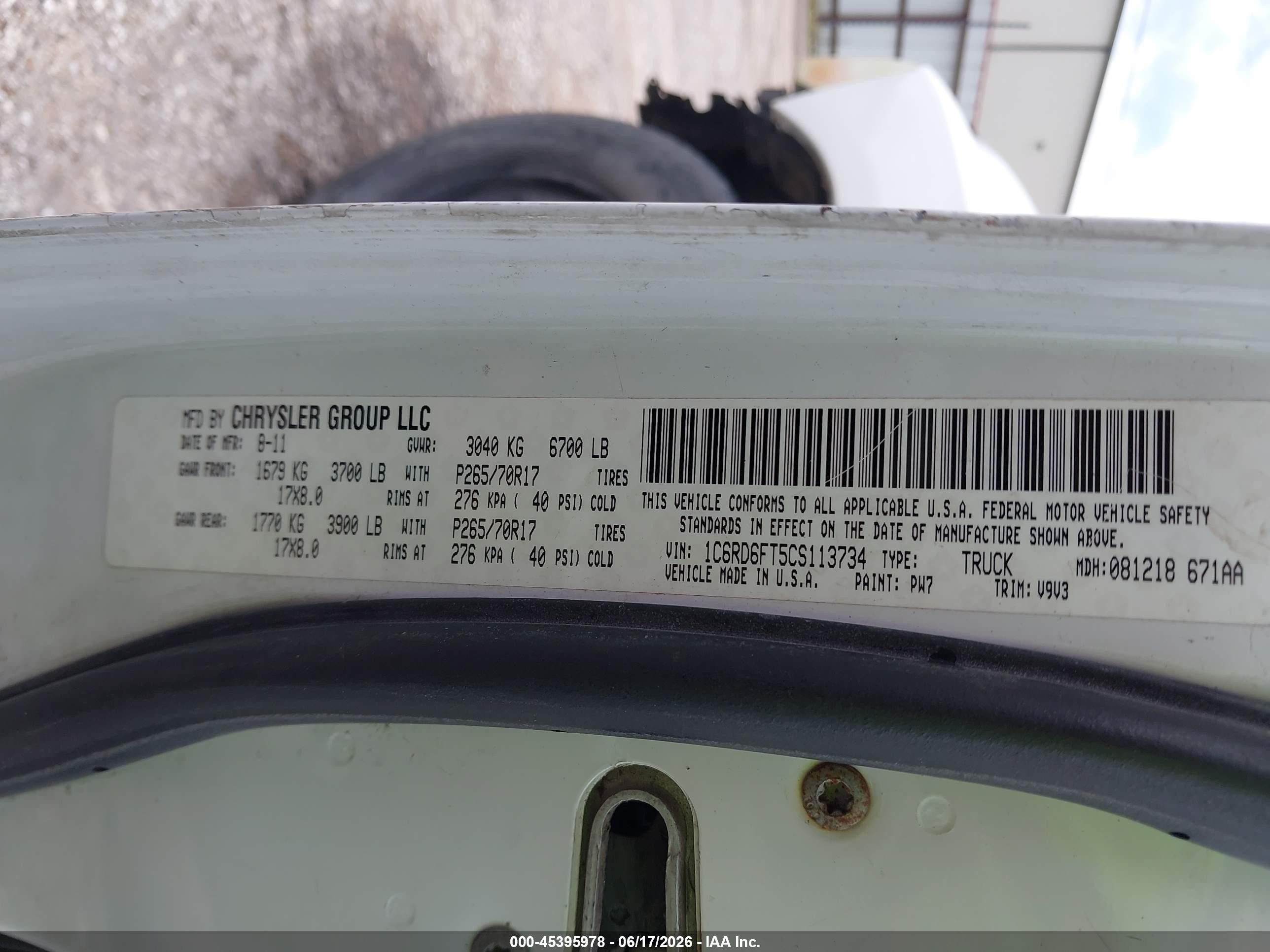 2012 Ram 1500 St Белый vin: 1C6RD6FT5CS113734